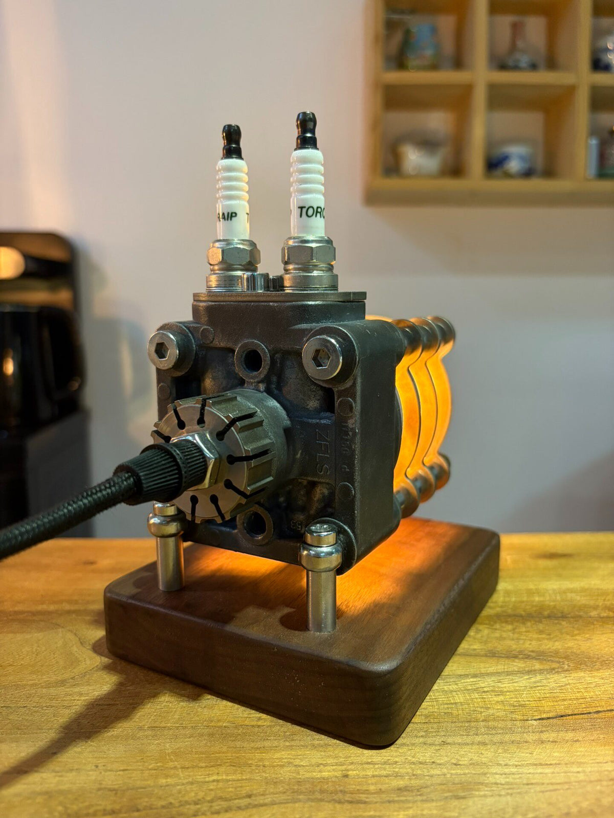 Steampunk Dual Spark Plug Carburetor Table Lamp