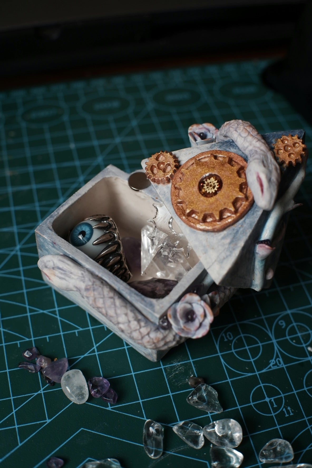 Wheel of Fortune Ring Box with Snake Sculpture