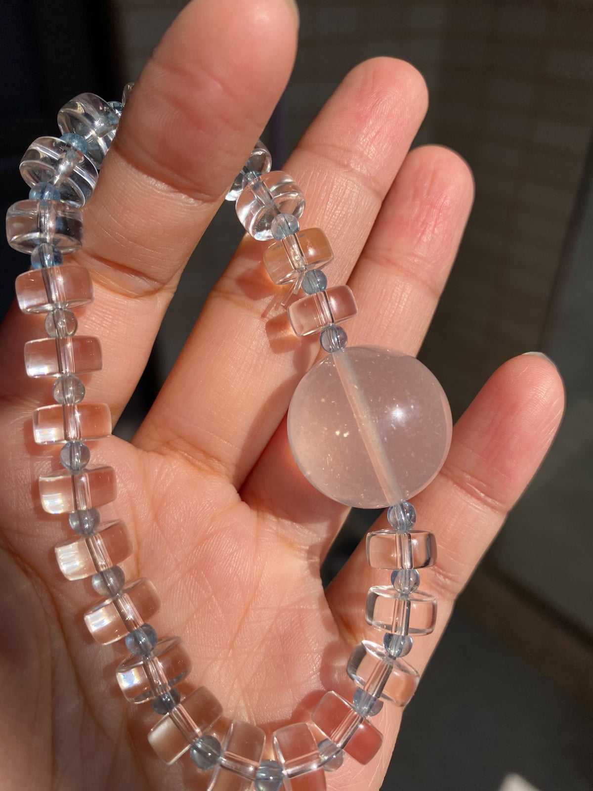 White Crystal Aquamarine Strawberry Beaded Bracelet