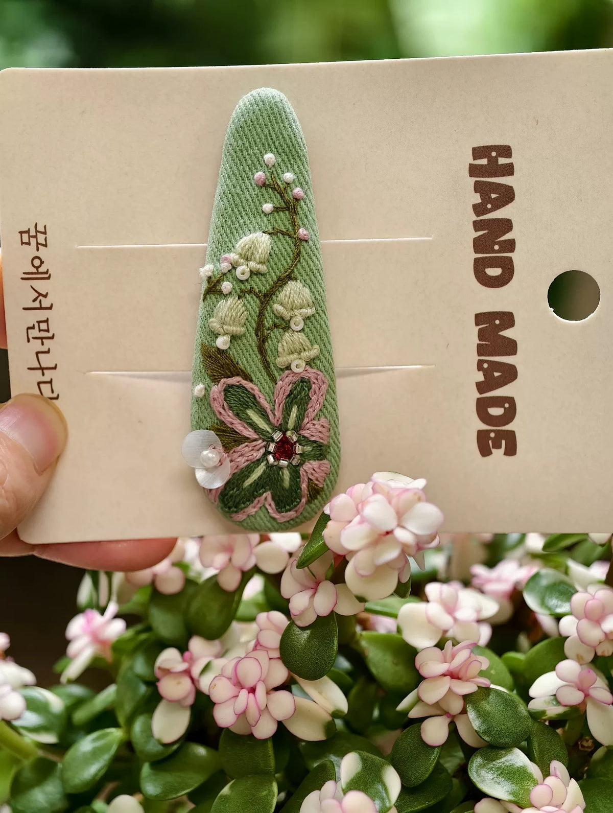 Handmade Embroidered Forest Floral Hair Clip