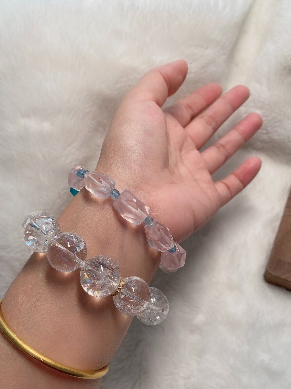 Rose Quartz Aquamarine Beaded Bracelet