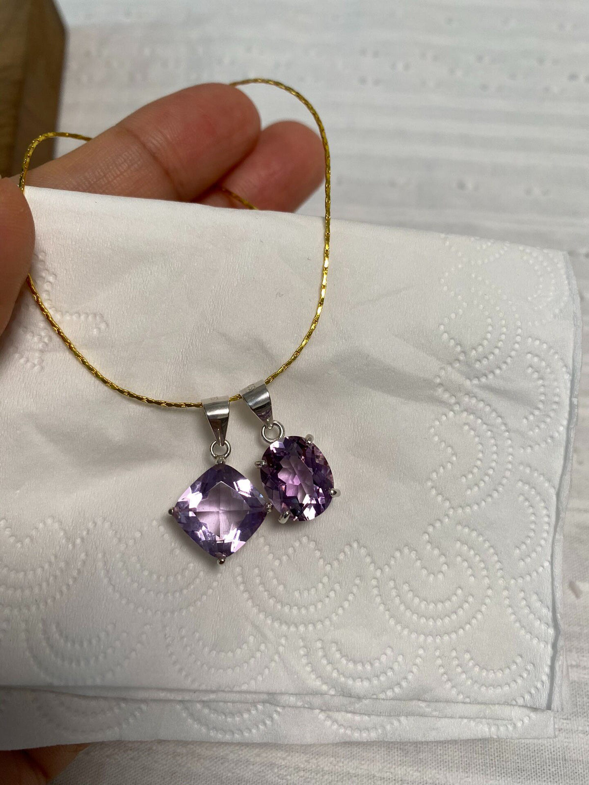 S925 Silver Amethyst Pendant Necklace Set