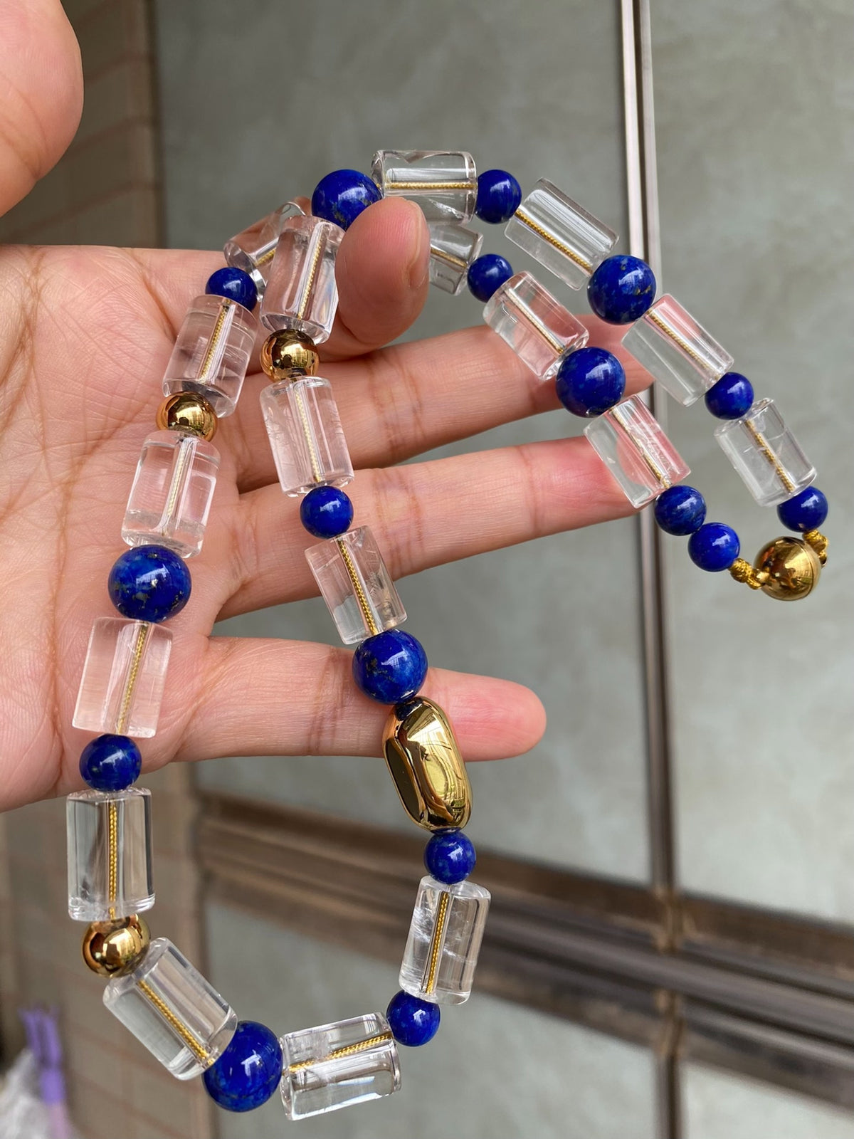 White Quartz Lapis Lazuli Beaded Necklace