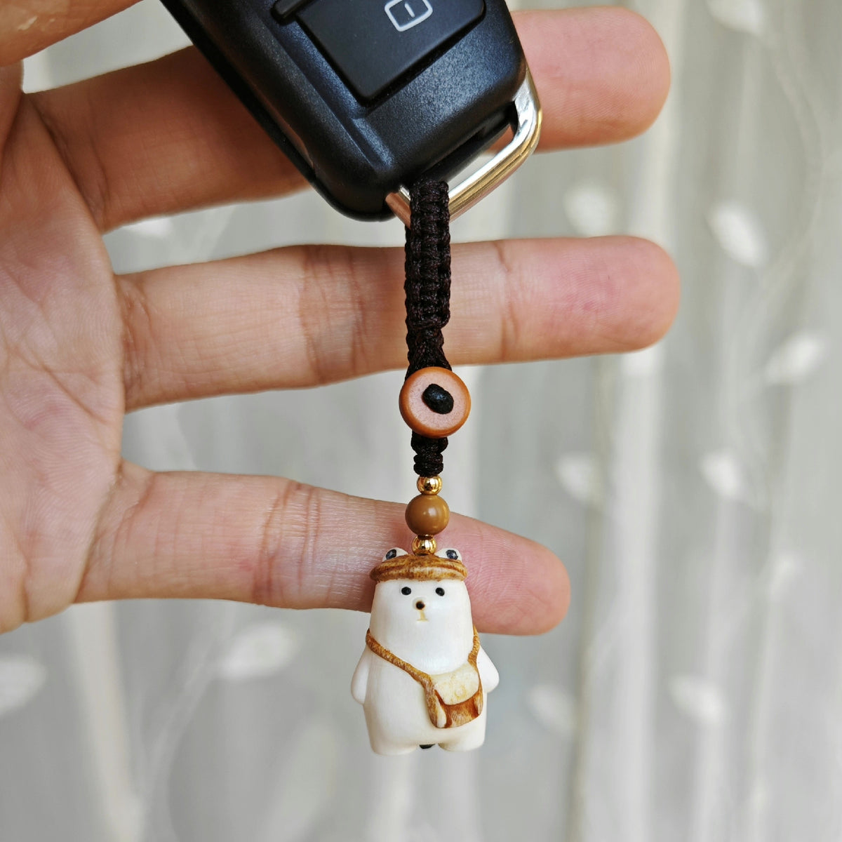 Bear Keychain Pendant with Braided Cord