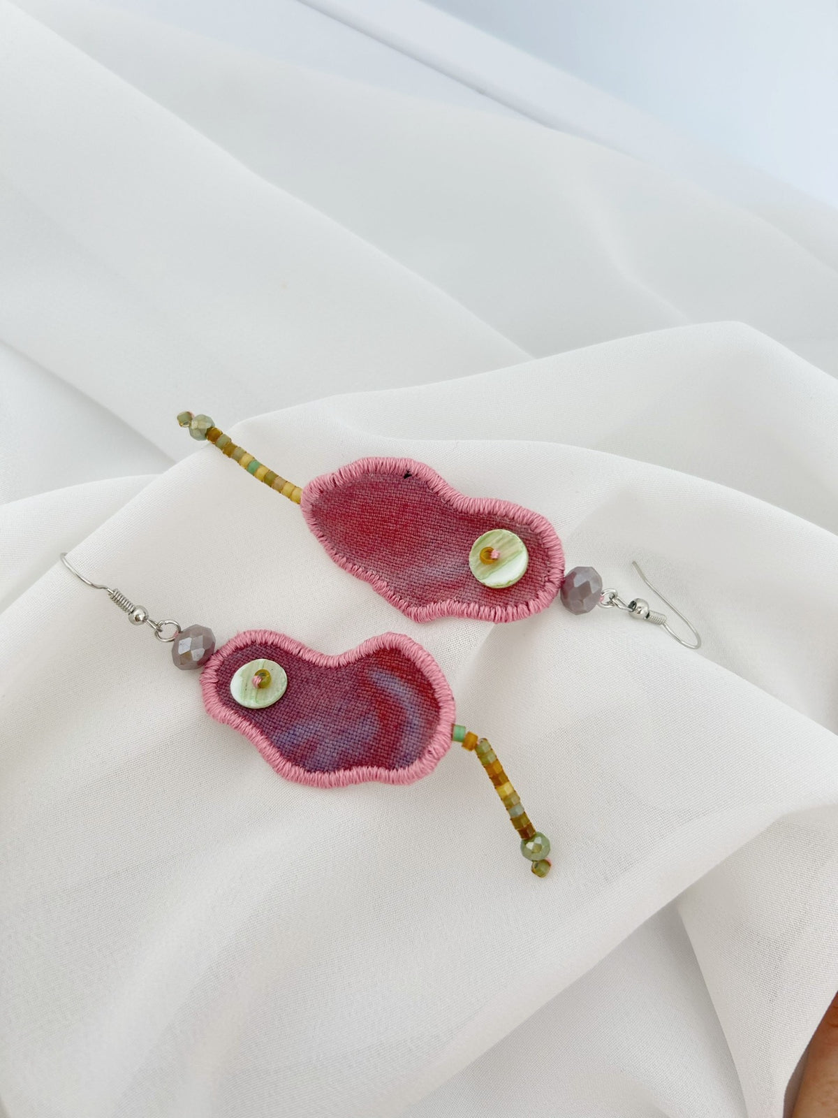 Fabric Petal Earrings with Shell Beads