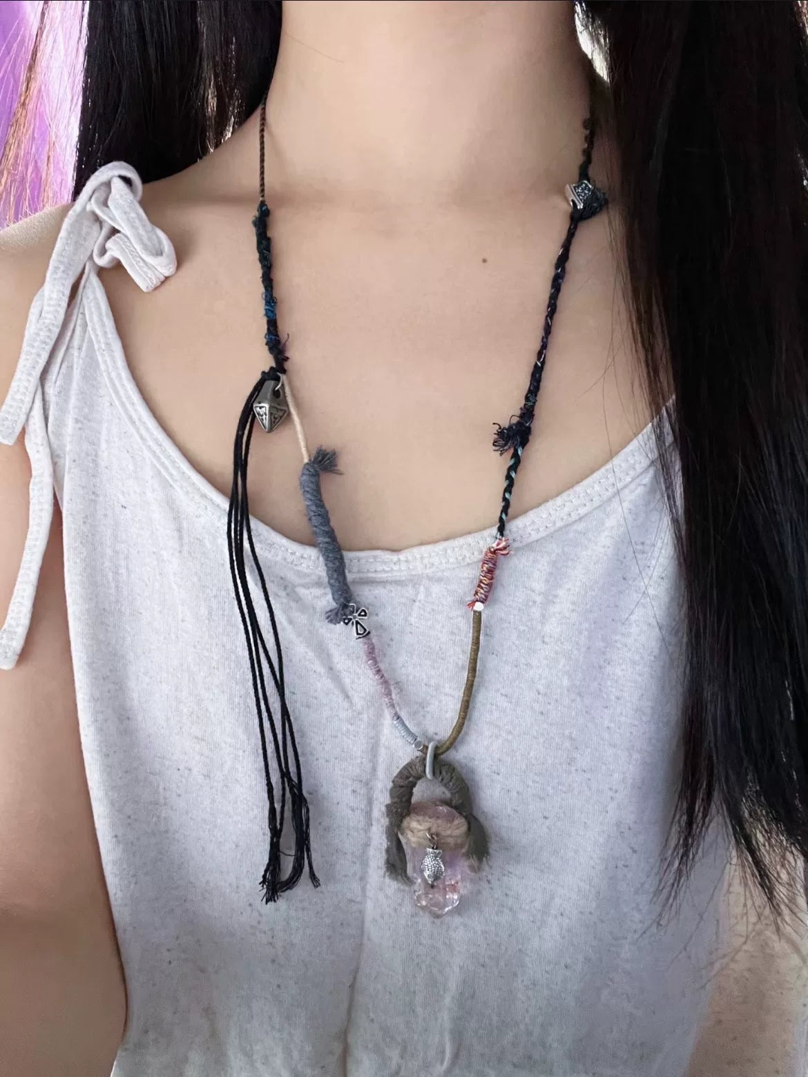 Handmade Necklace Raw Crystal Point Pendant