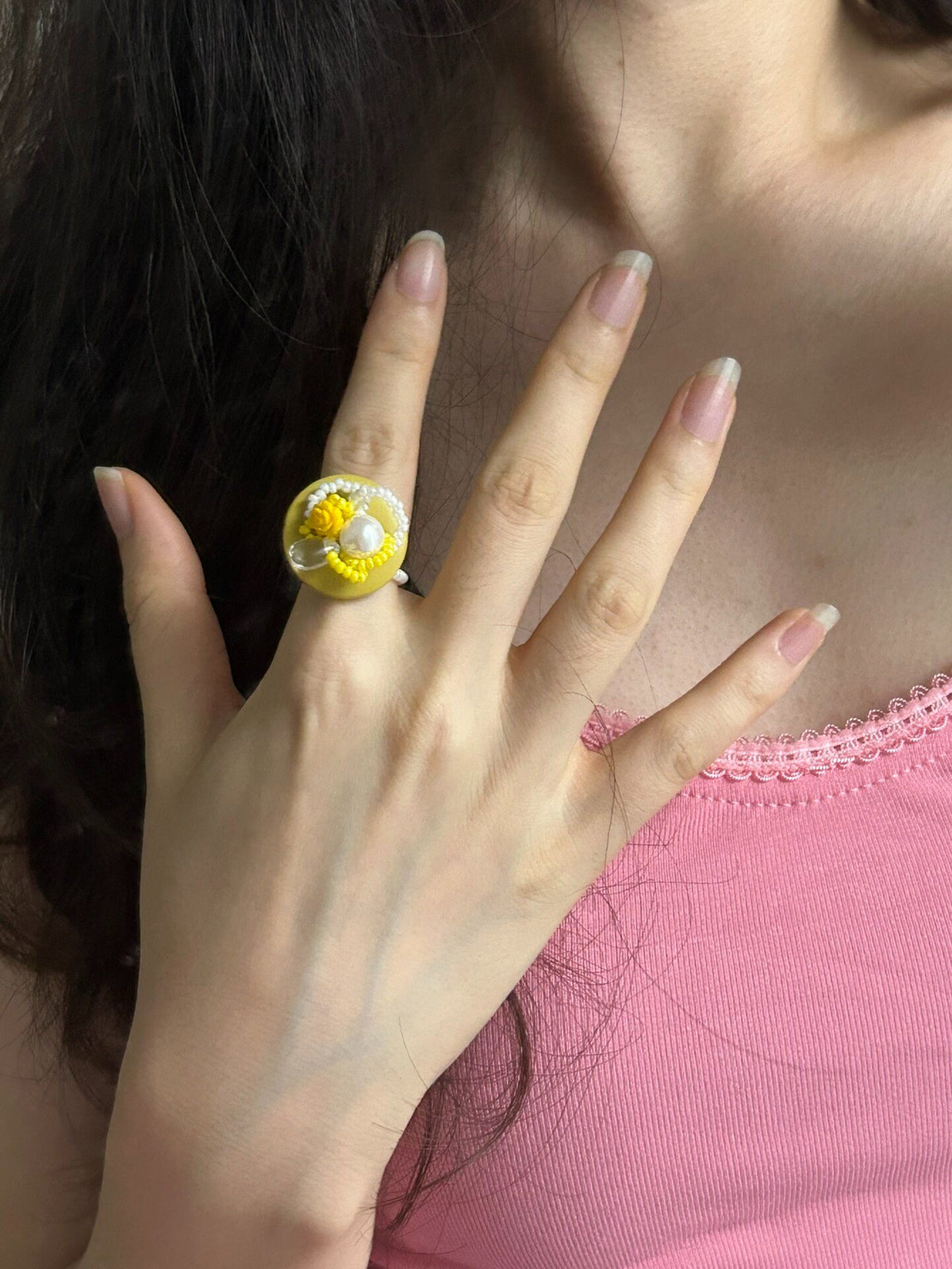 Vintage Pearl Button Ring