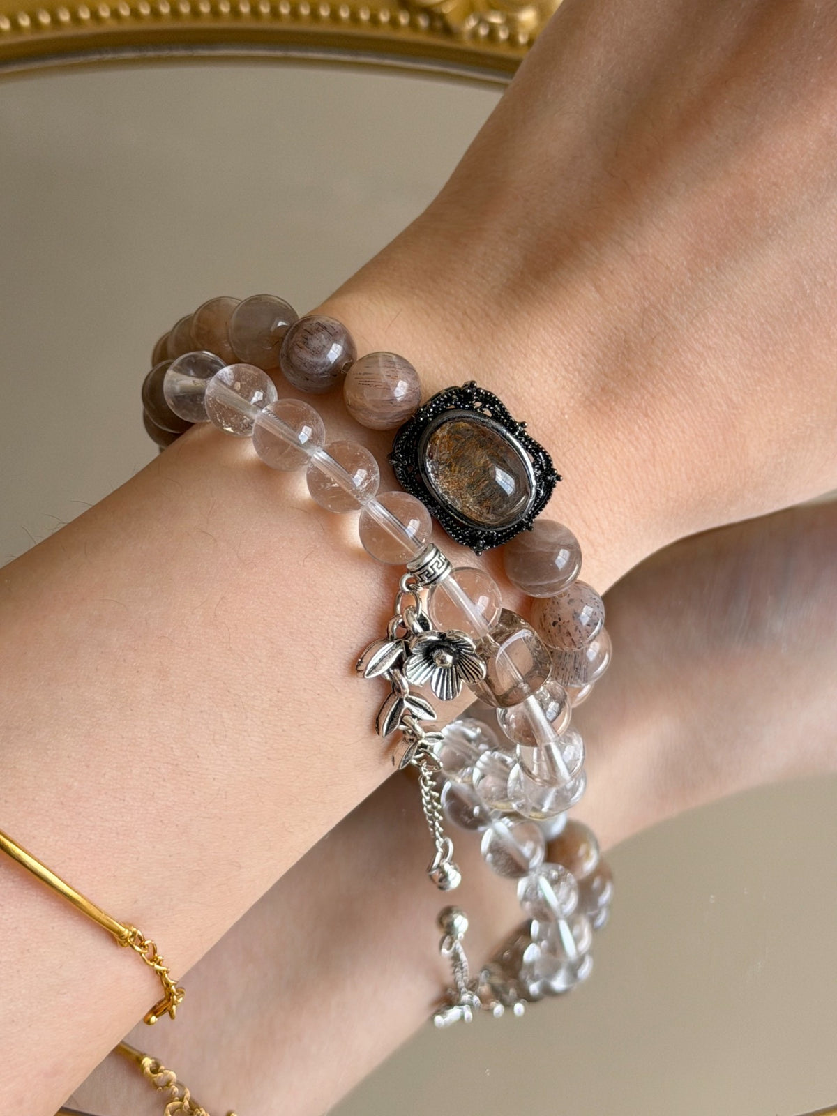Bracelet double tour Pierre de Soleil et Quartz Clair