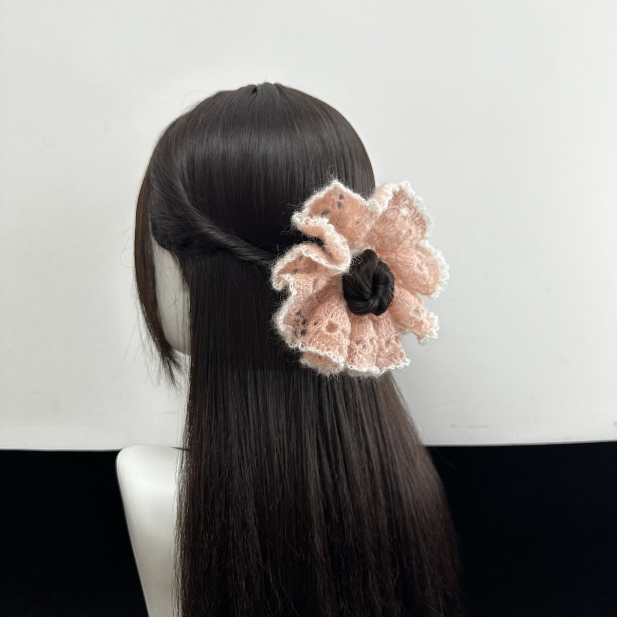 ハンドメイド かぎ針編み ピーチピンク ヘアシュシュ