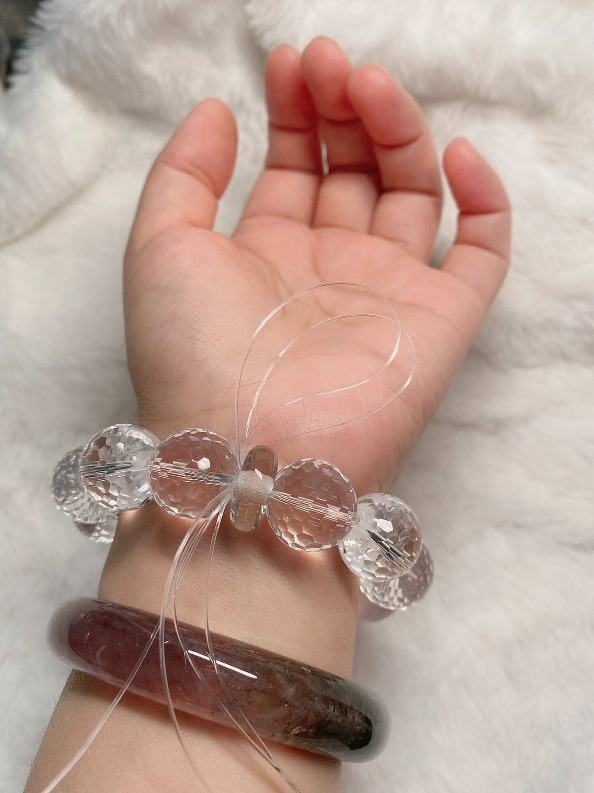 Rose Quartz Clear Quartz Silver Beaded Bracelet