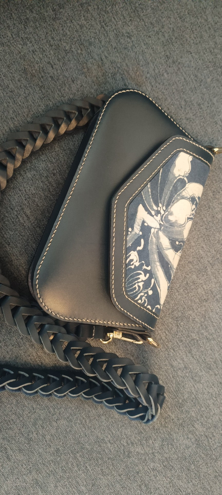 Dark Blue Leather Shoulder Bag