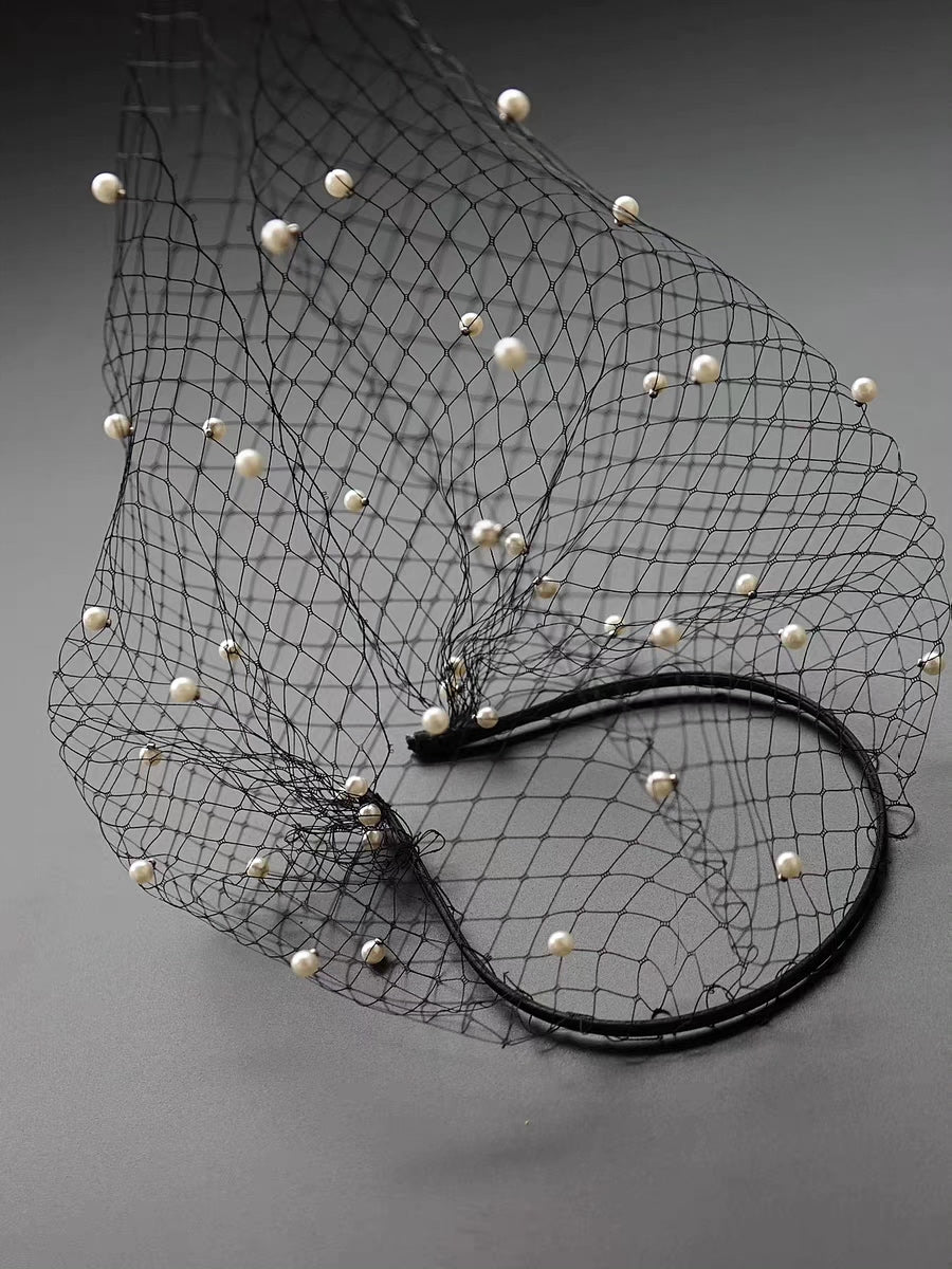French Birdcage Veil Pearl Headpiece