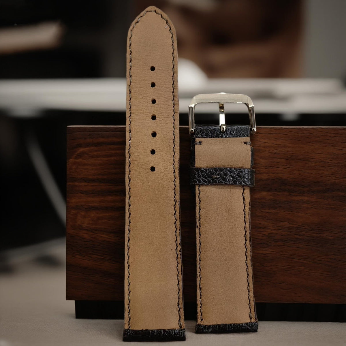 Hand Stitched Brown Ostrich Leg Leather Watch Strap