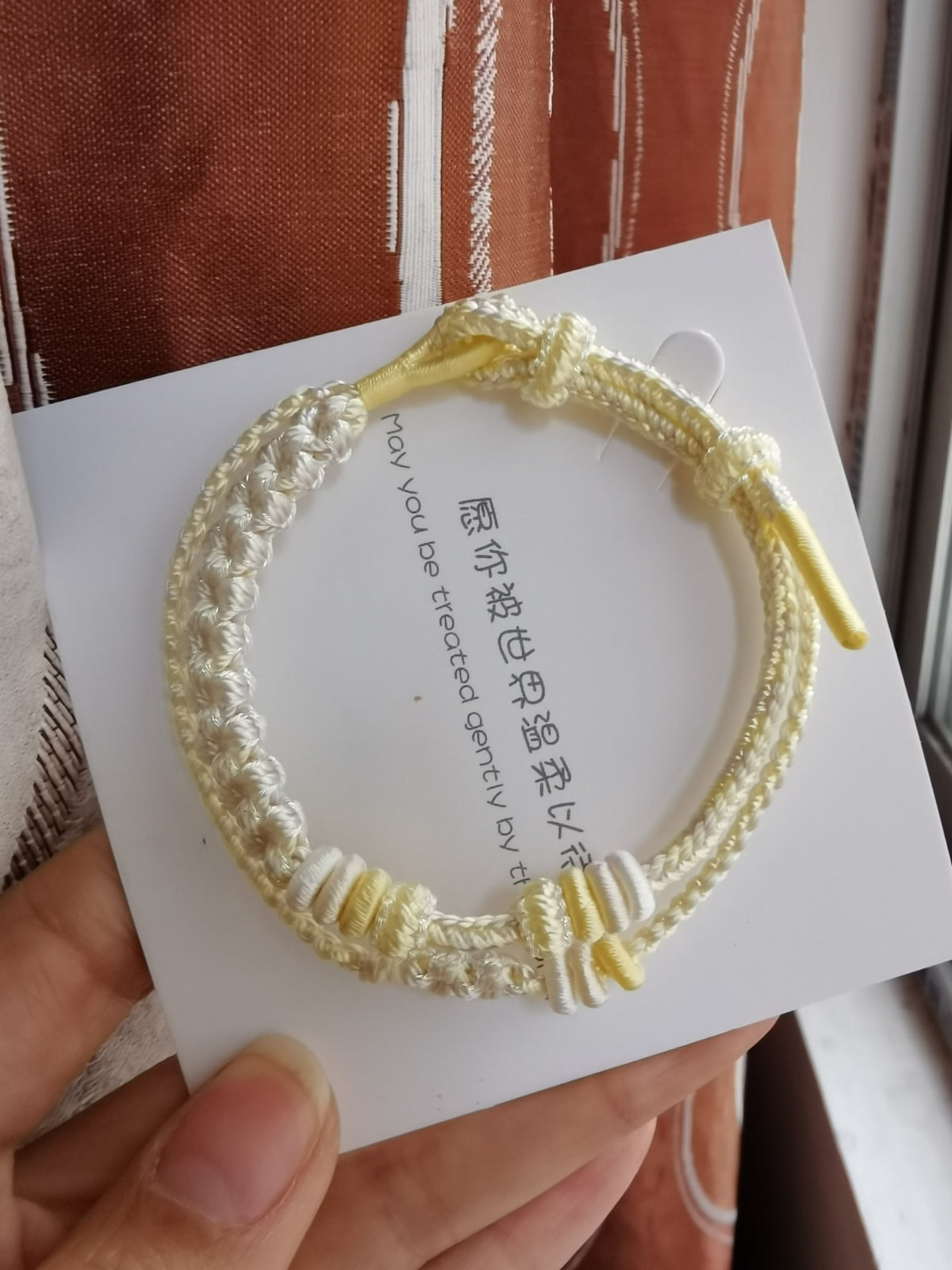 Handwoven Cream Bracelet with Gold Charm
