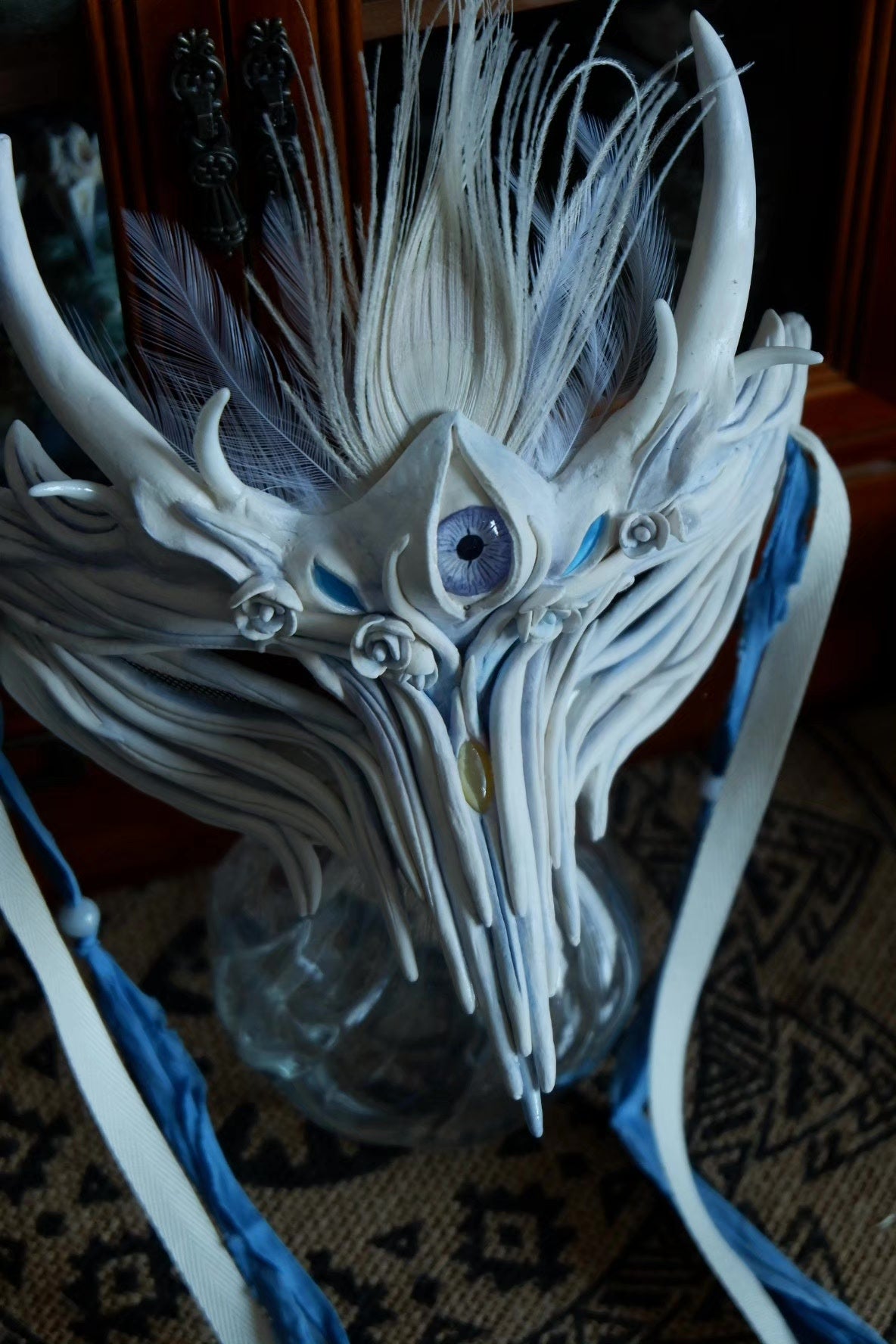 White Dragon Handcrafted Mask Chinese Style Prop