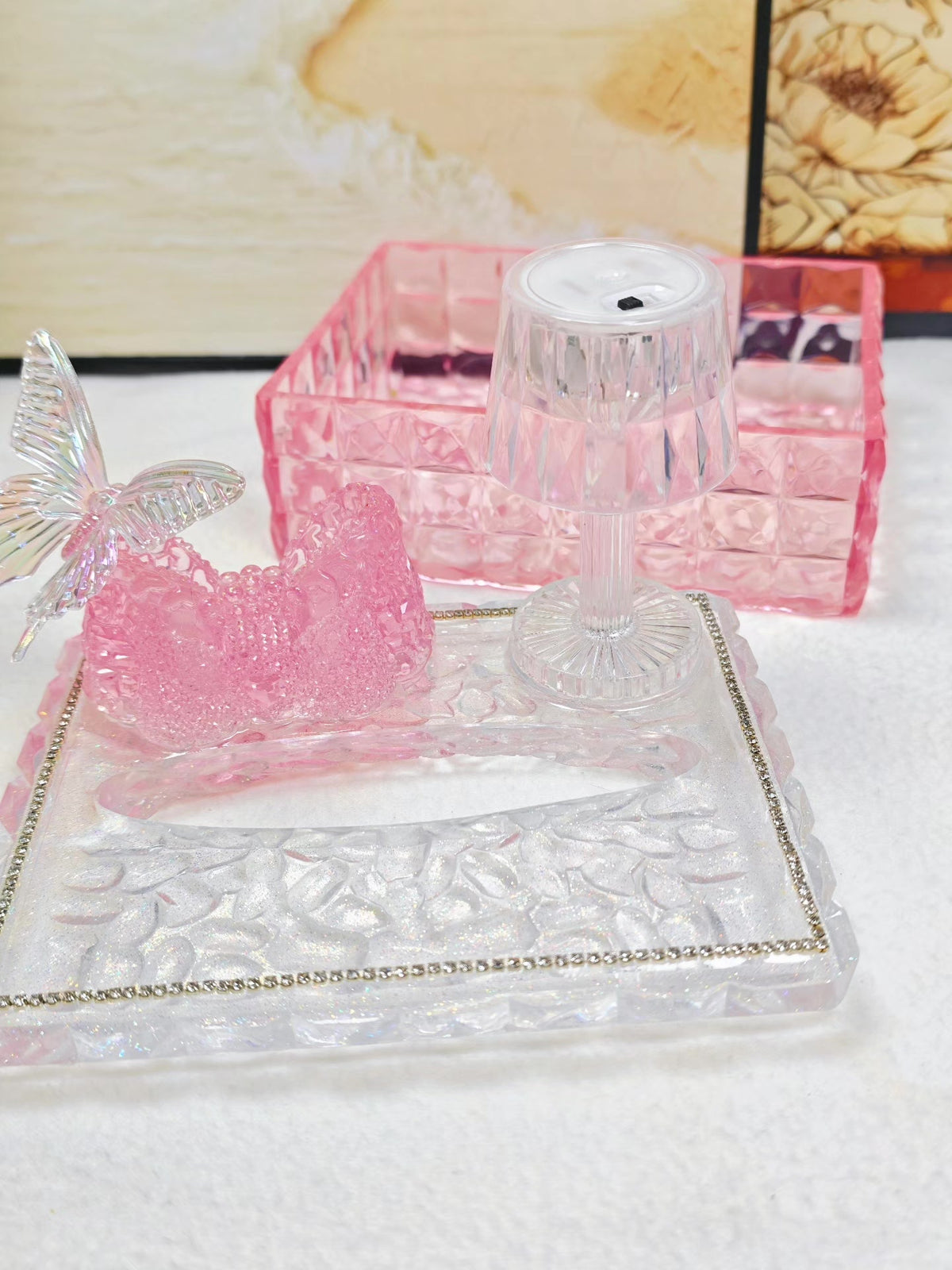 ピンク レジン ナプキン&ティッシュホルダー