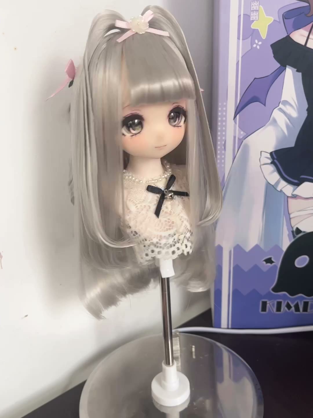 Silver Gray Ponytail Doll Wig