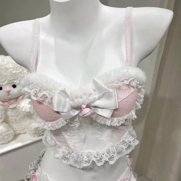 Pink White Plush Bunny Girl Costume Set