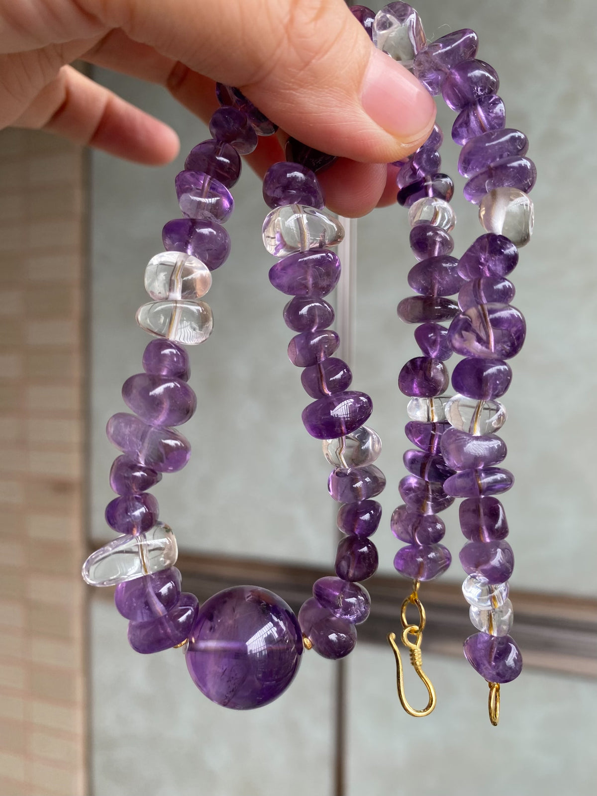 Amethyst White Crystal Beaded Necklace