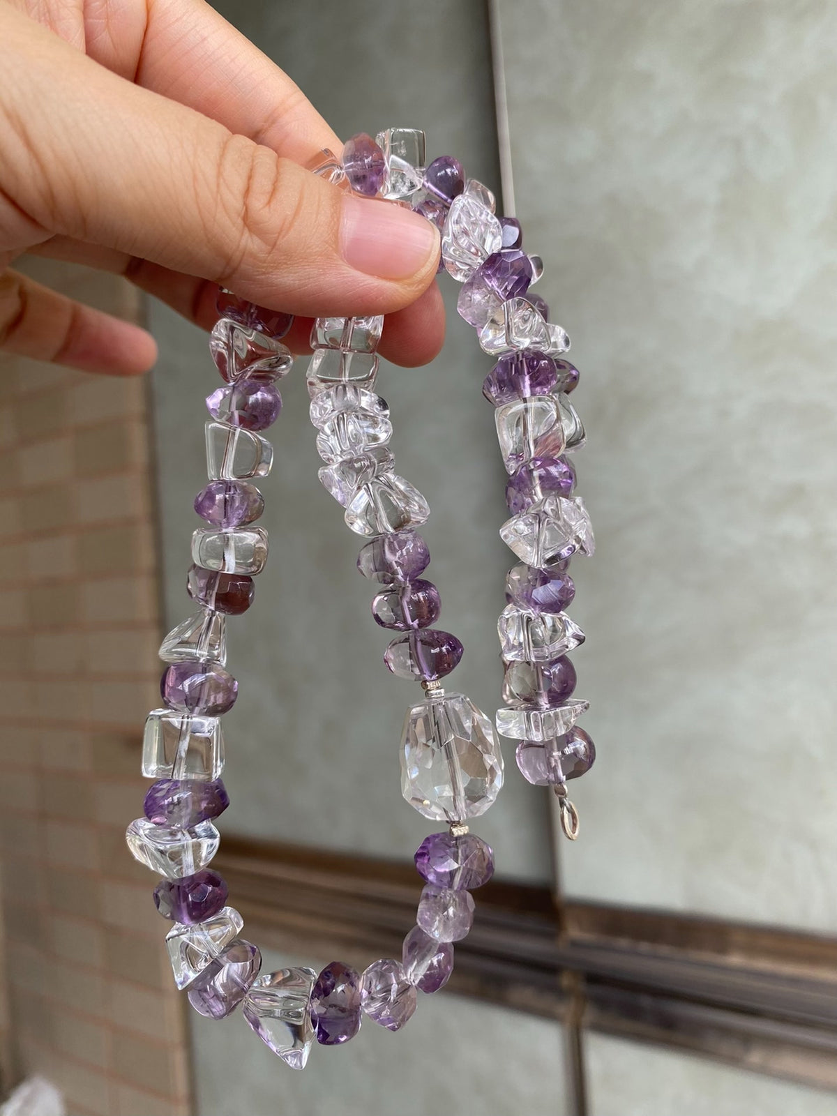 Collier Améthyste et Quartz Transparent Perles Facettées Irrégulières
