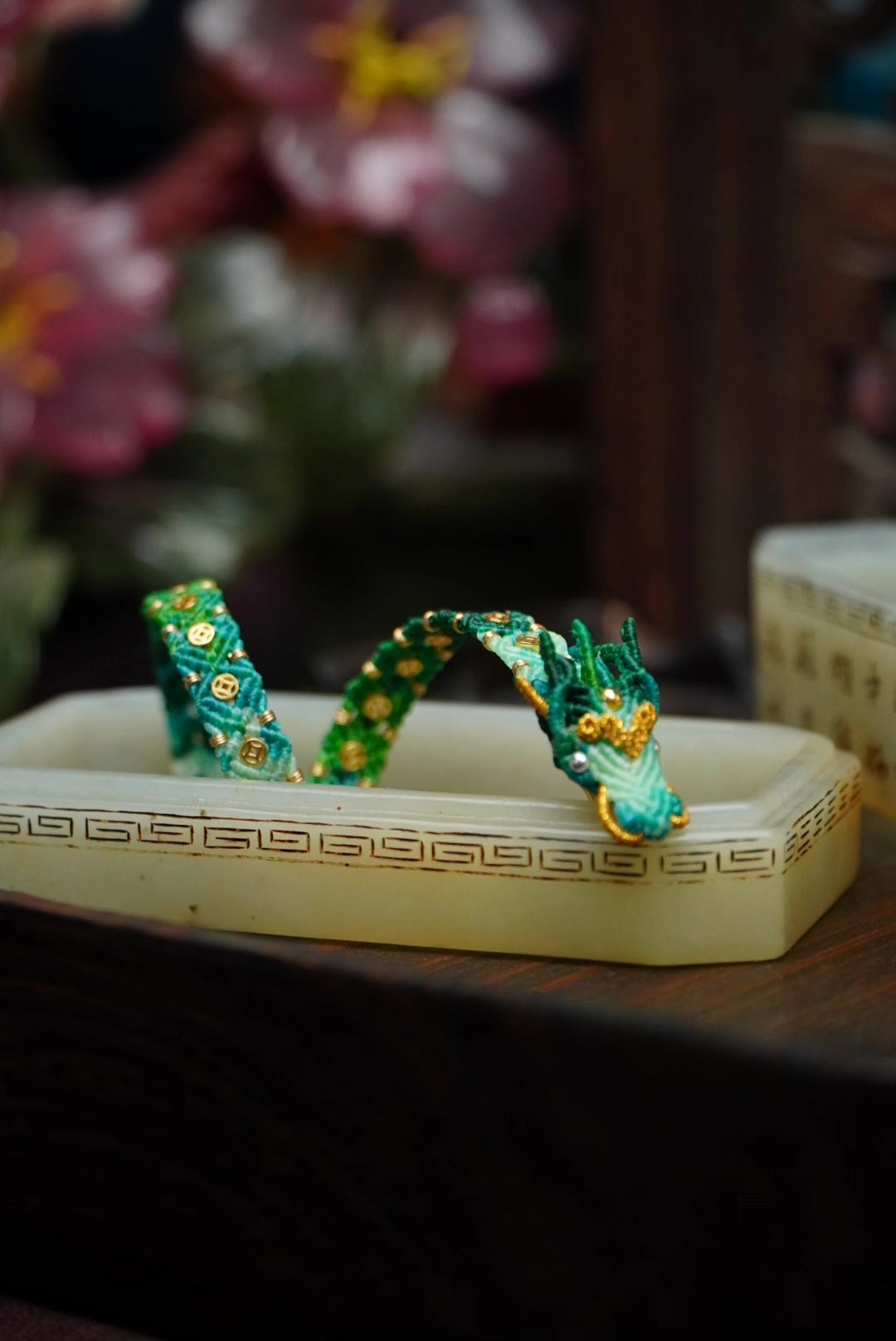 Green Dragon Head Woven Cord Bracelet