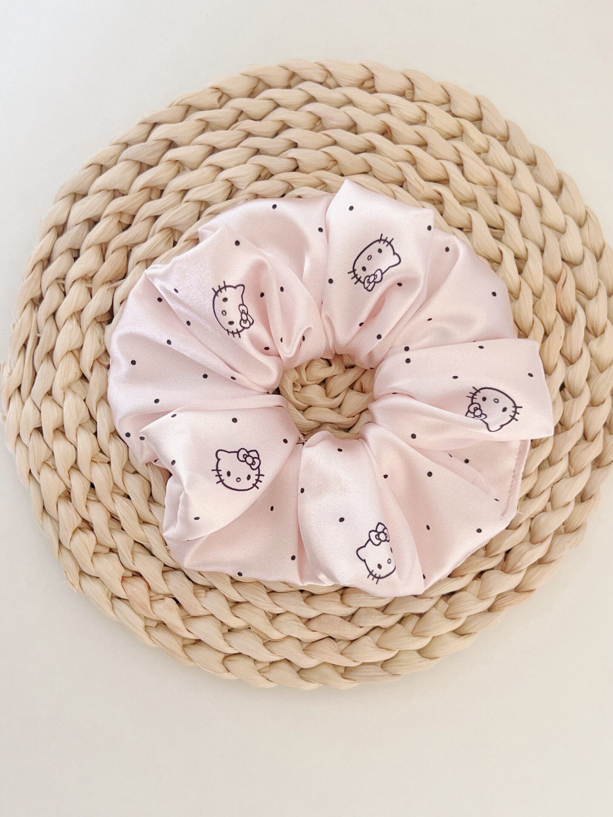 Pink Hello Kitty Polka Dot Satin Scrunchie
