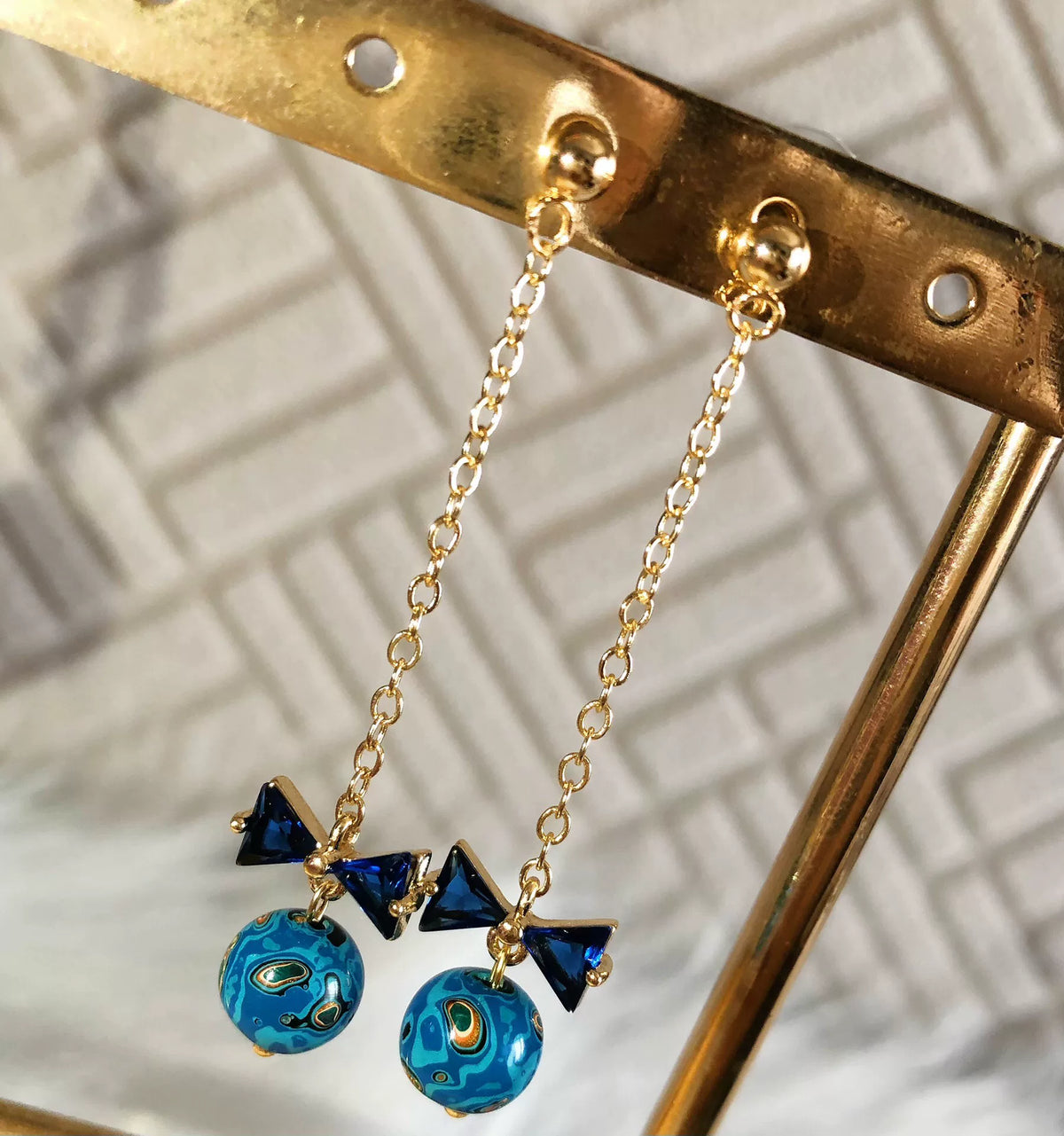Brincos de Pendente com Laço e Turquesa em Ouro de 14K
