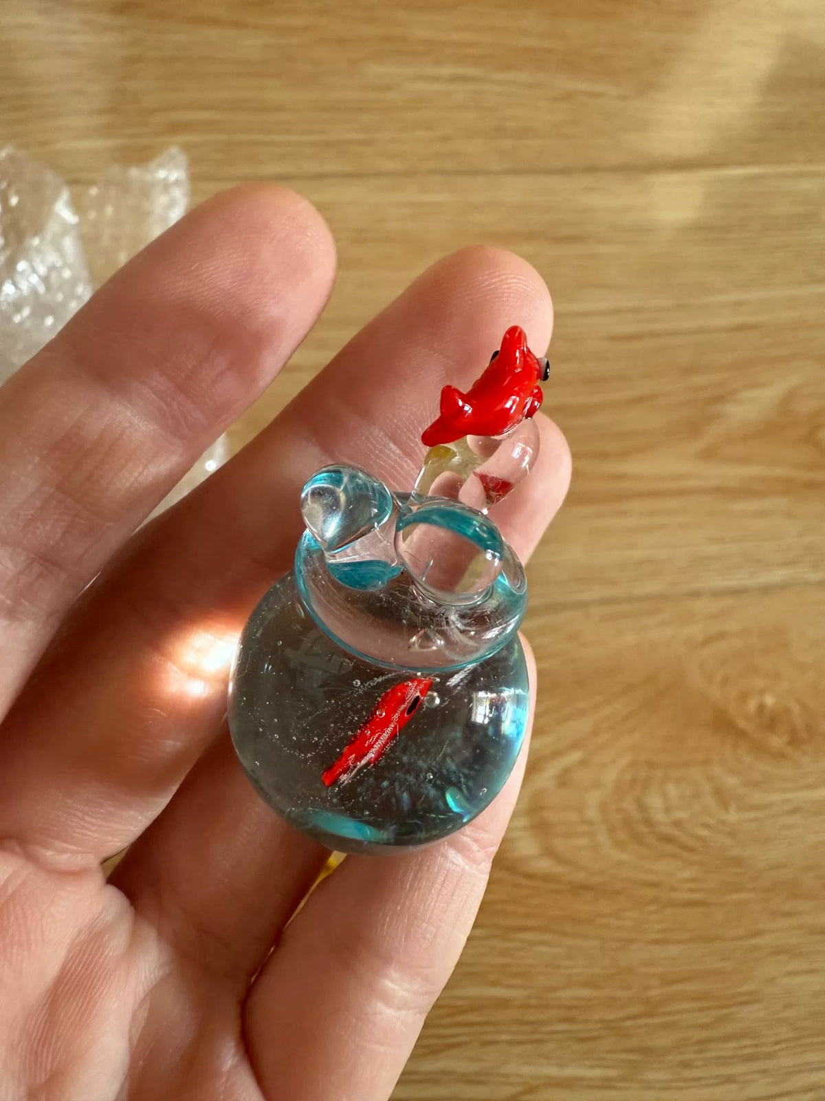 Handmade Glass Fish Bowl Leaping Fish Figurine