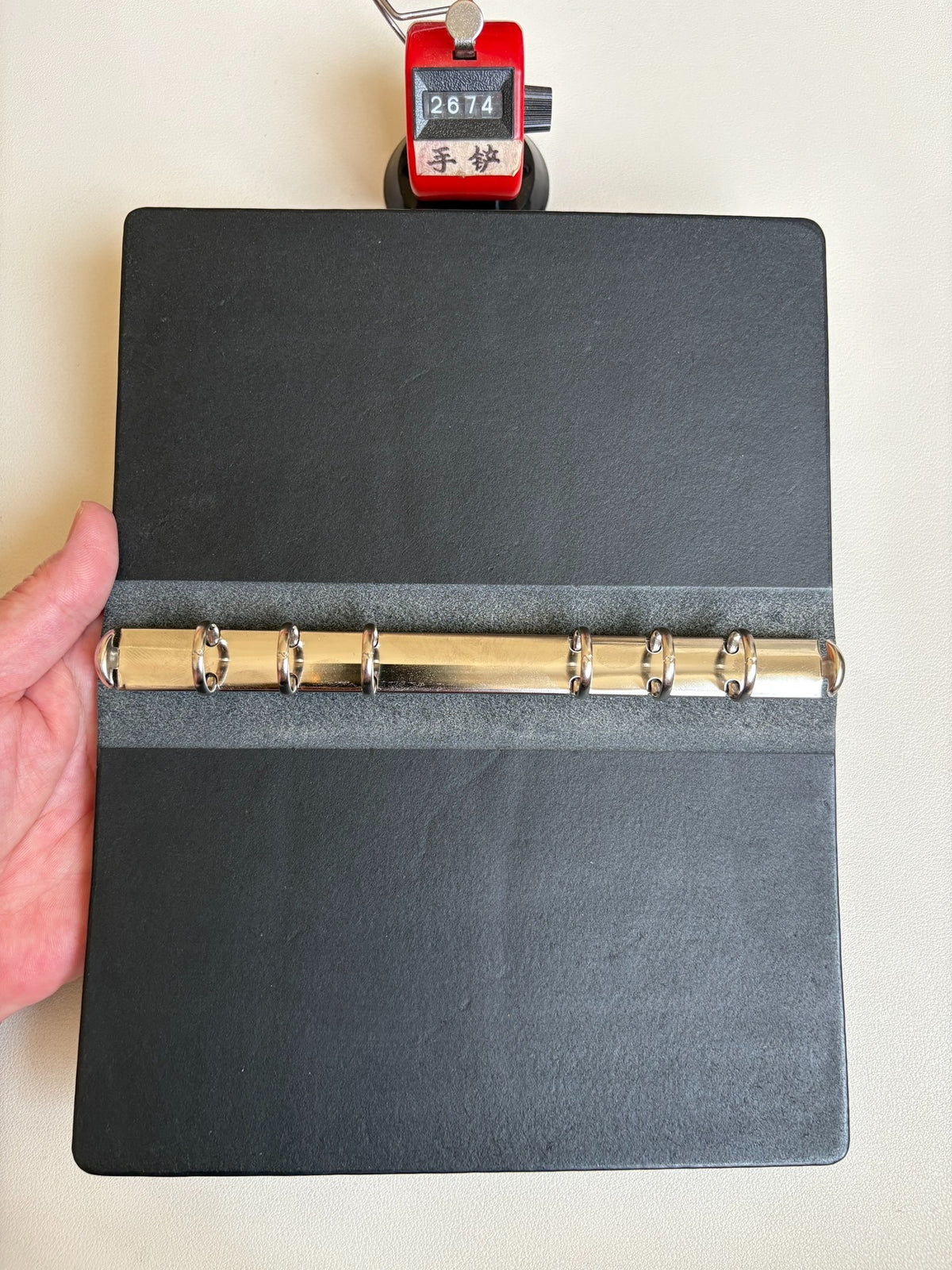 Handmade A6 Leather Ring Binder Cover Black