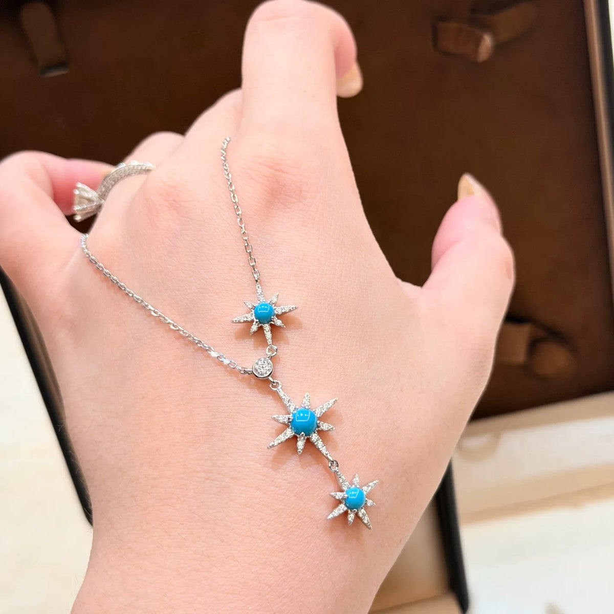 Collar Lariat de Estrella en Plata S925 y Turquesa Azul