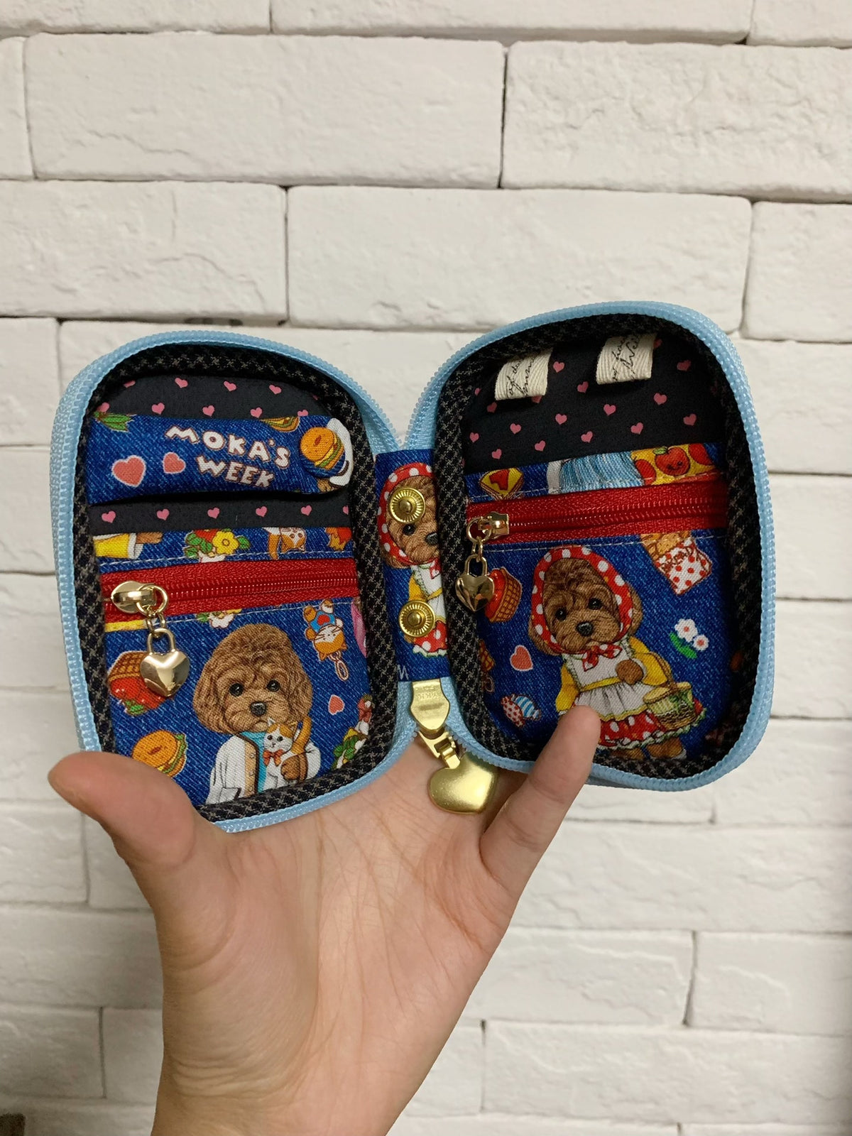 Poodle Print Cotton Pouch with Card Slots