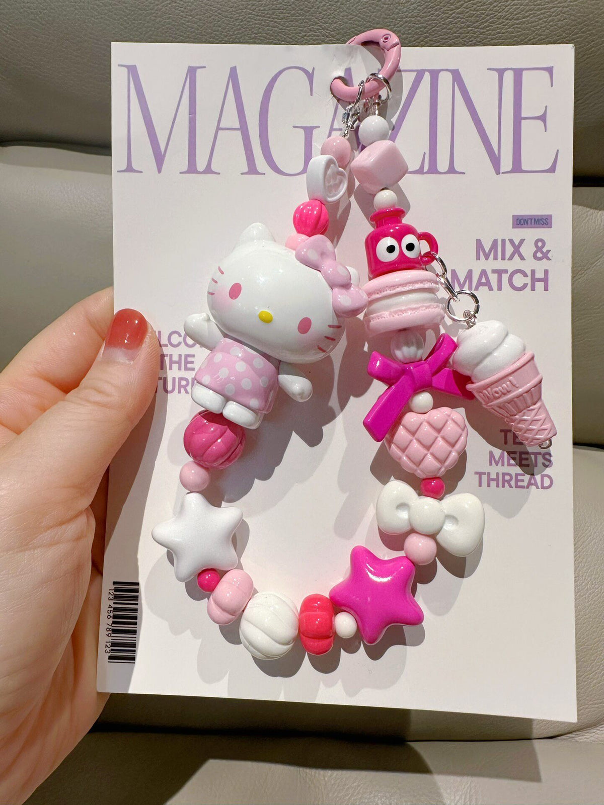 Polka Dot Kitty Phone Strap Keychain Charm