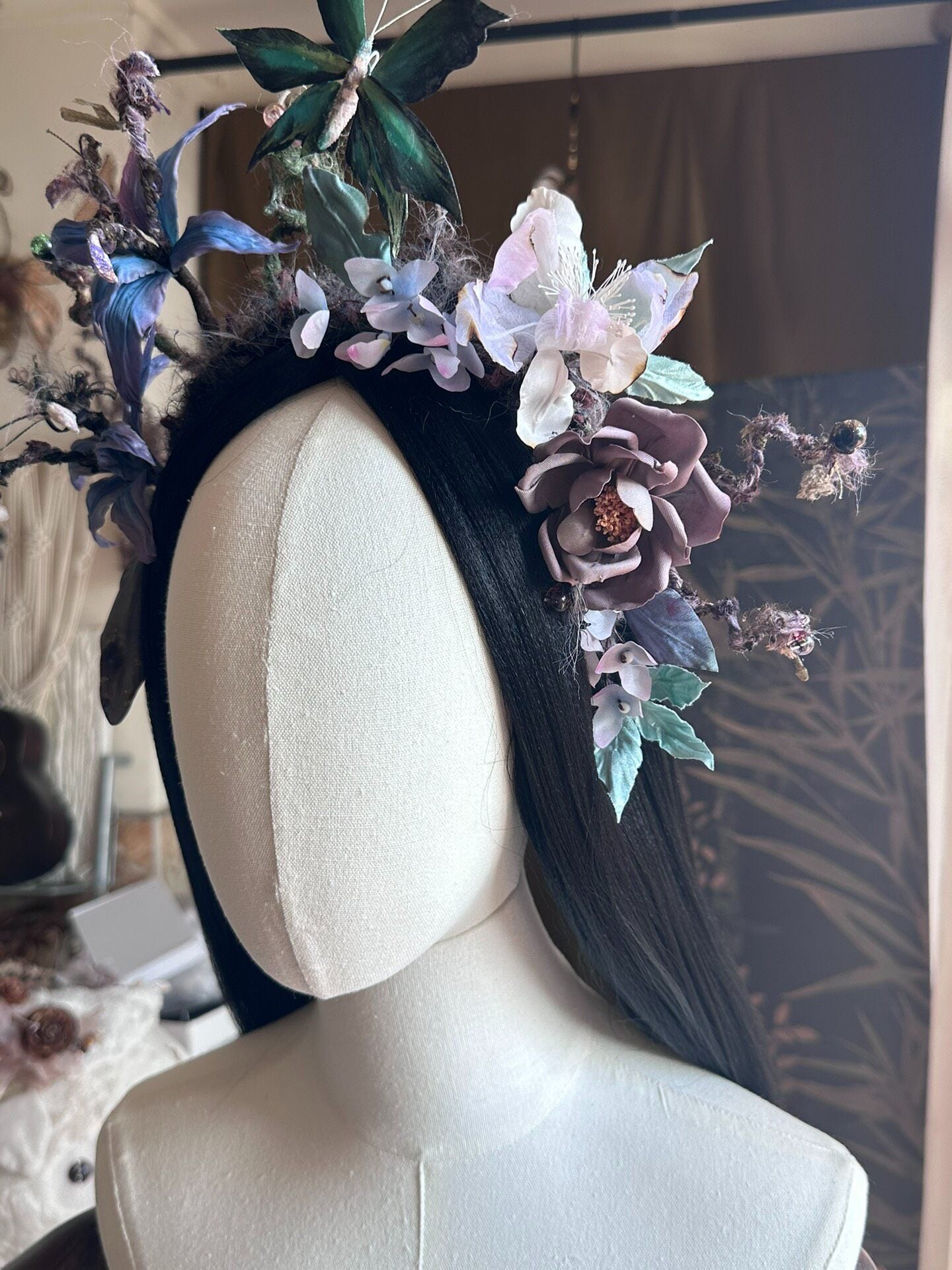 Custom Floral Crown with Butterfly and Beads