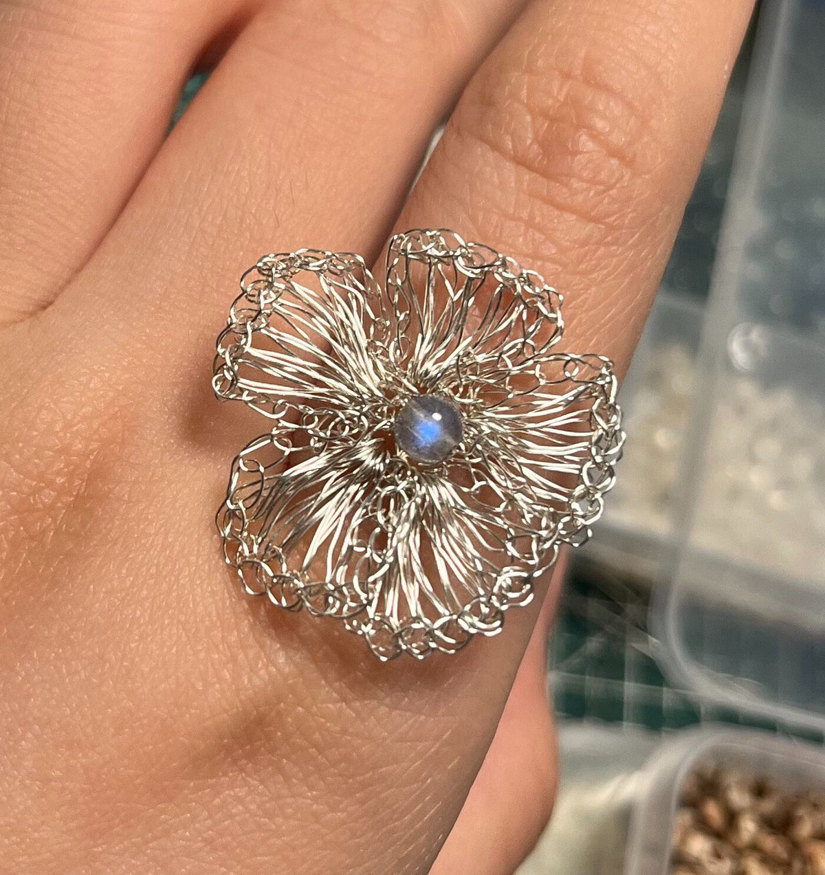 Handwoven Silver Wire Flower Ring