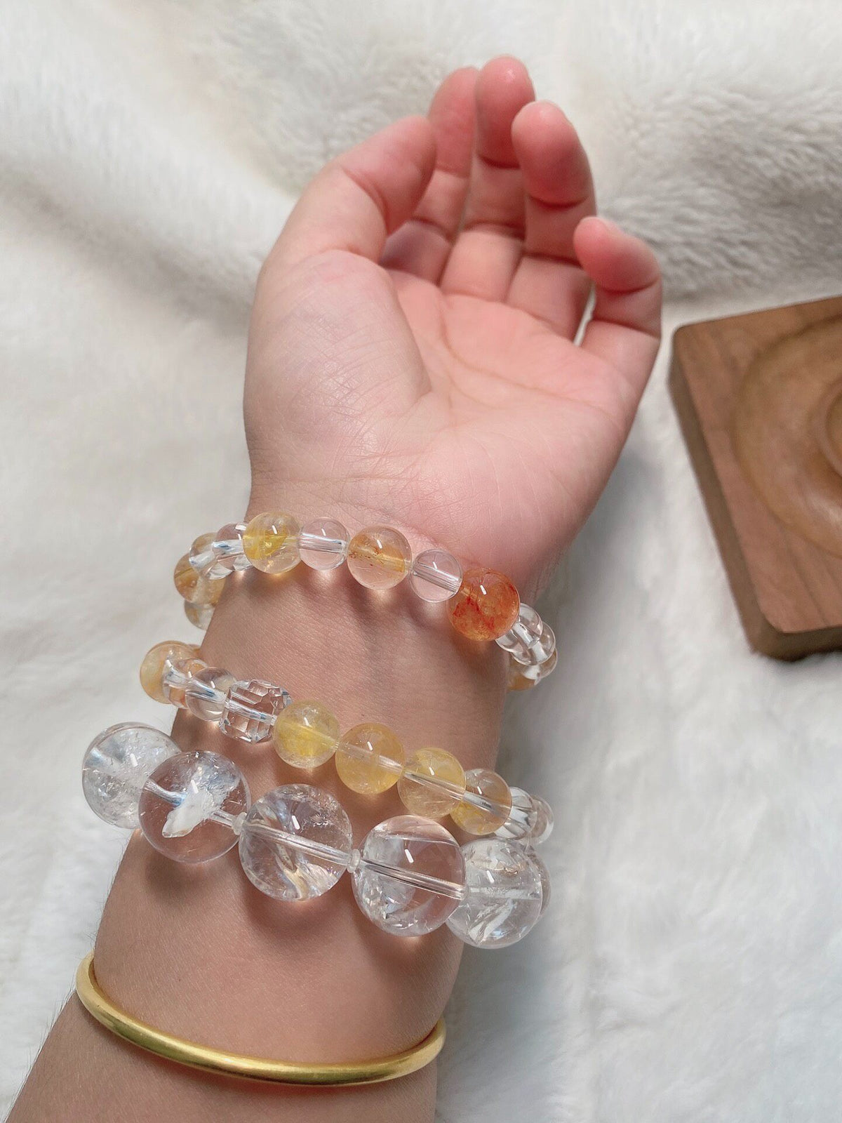 Double Loop Crystal Bead Bracelet Amber