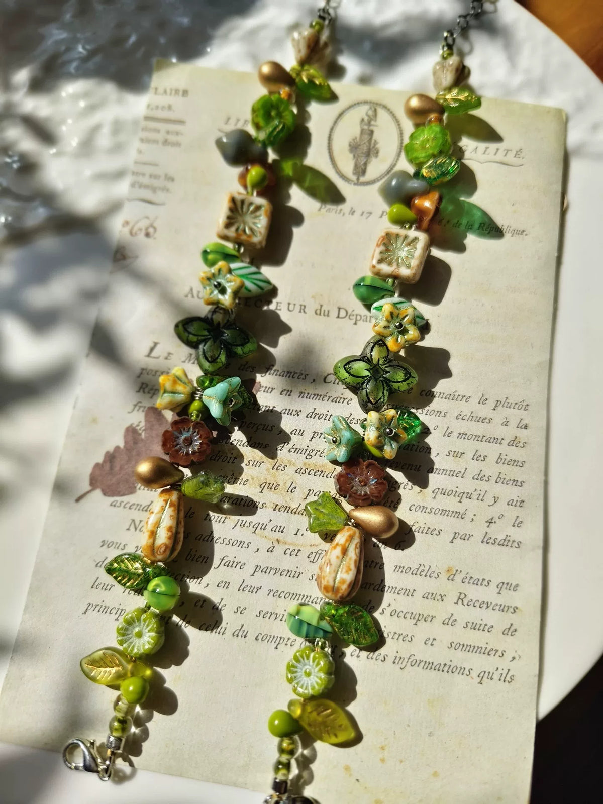 Czech Glass Bead Bracelet Green Moss Tones