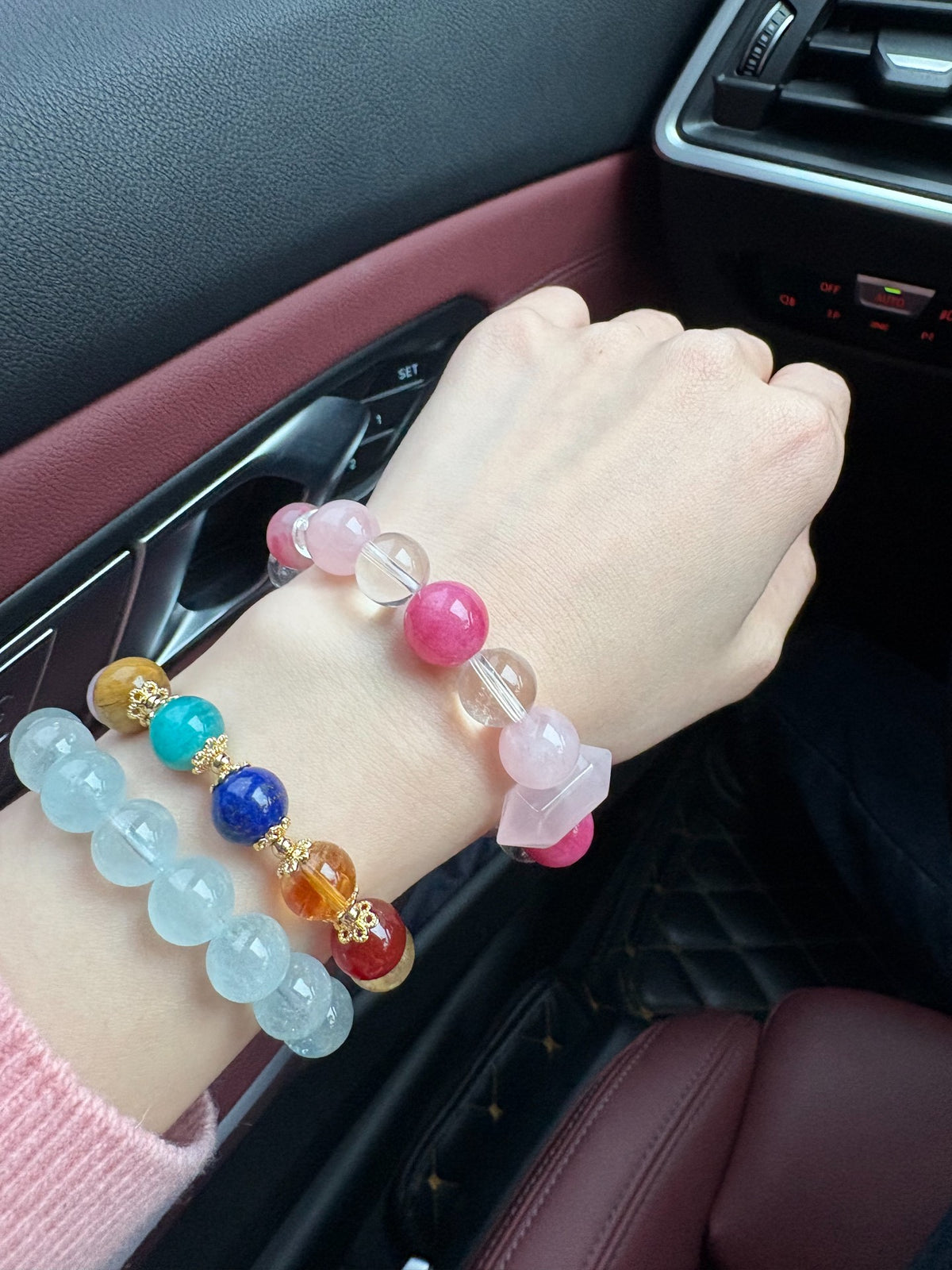Pink Natural Crystal Beaded Bracelet