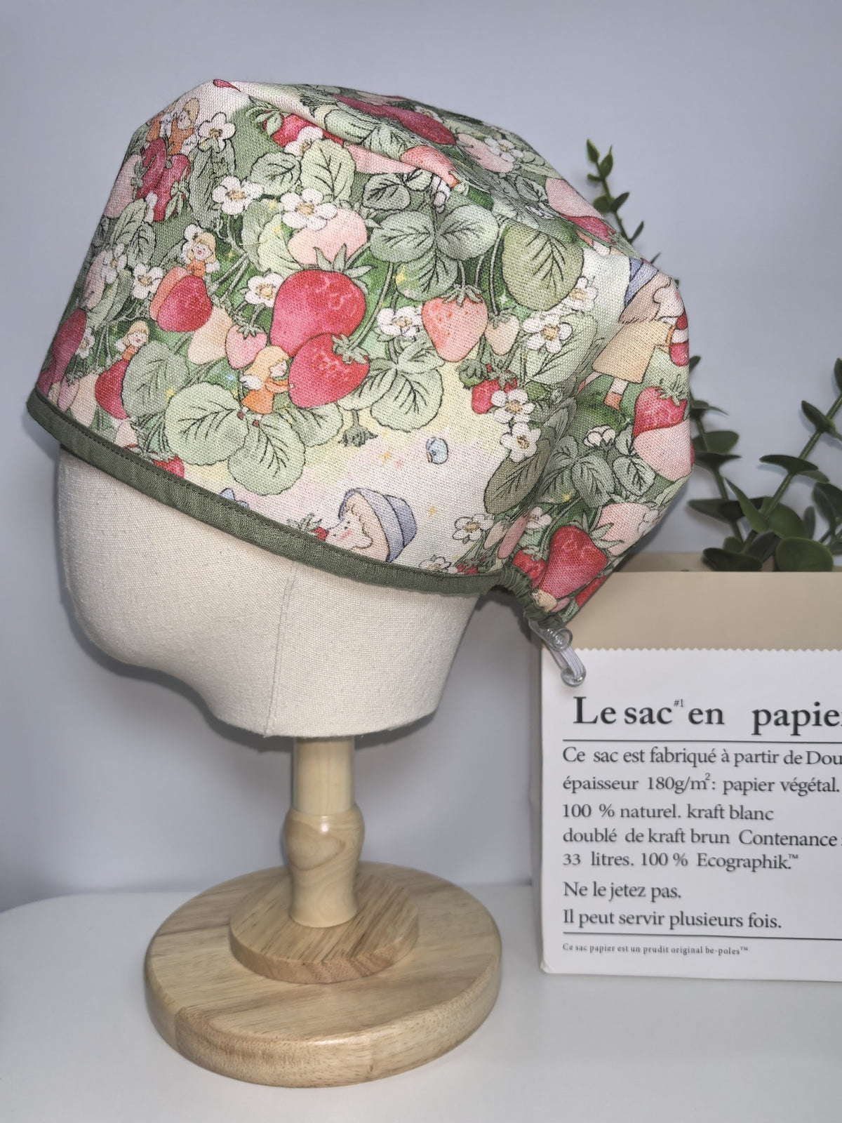 Cotton Linen Scrub Cap with Strawberry Print