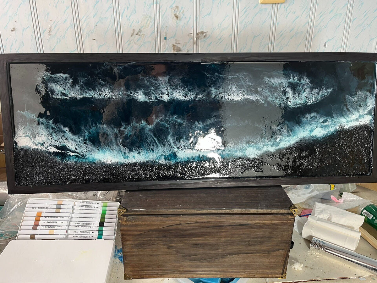 Resin Wave Painting Night Ocean Artwork
