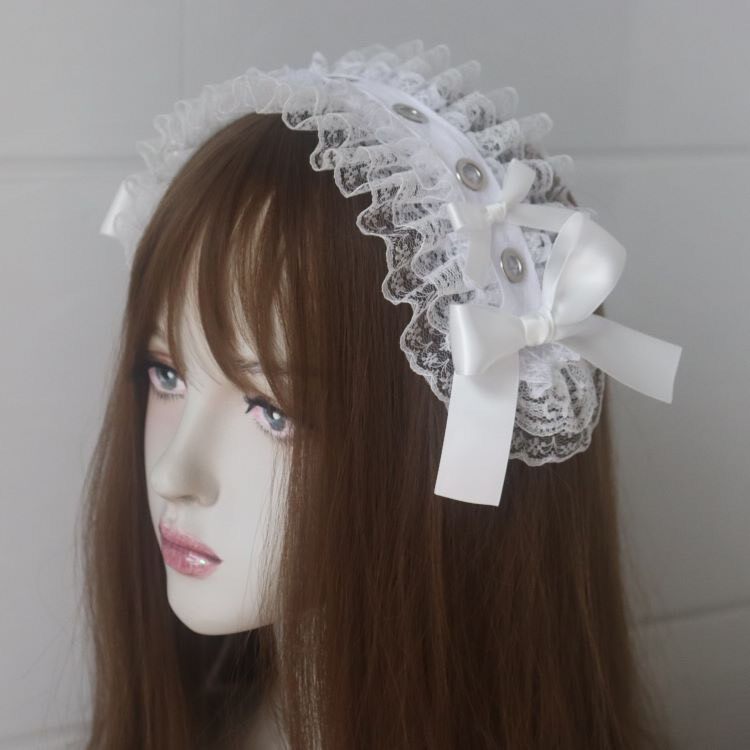 Lolita Lace Rivet Bow Headband White