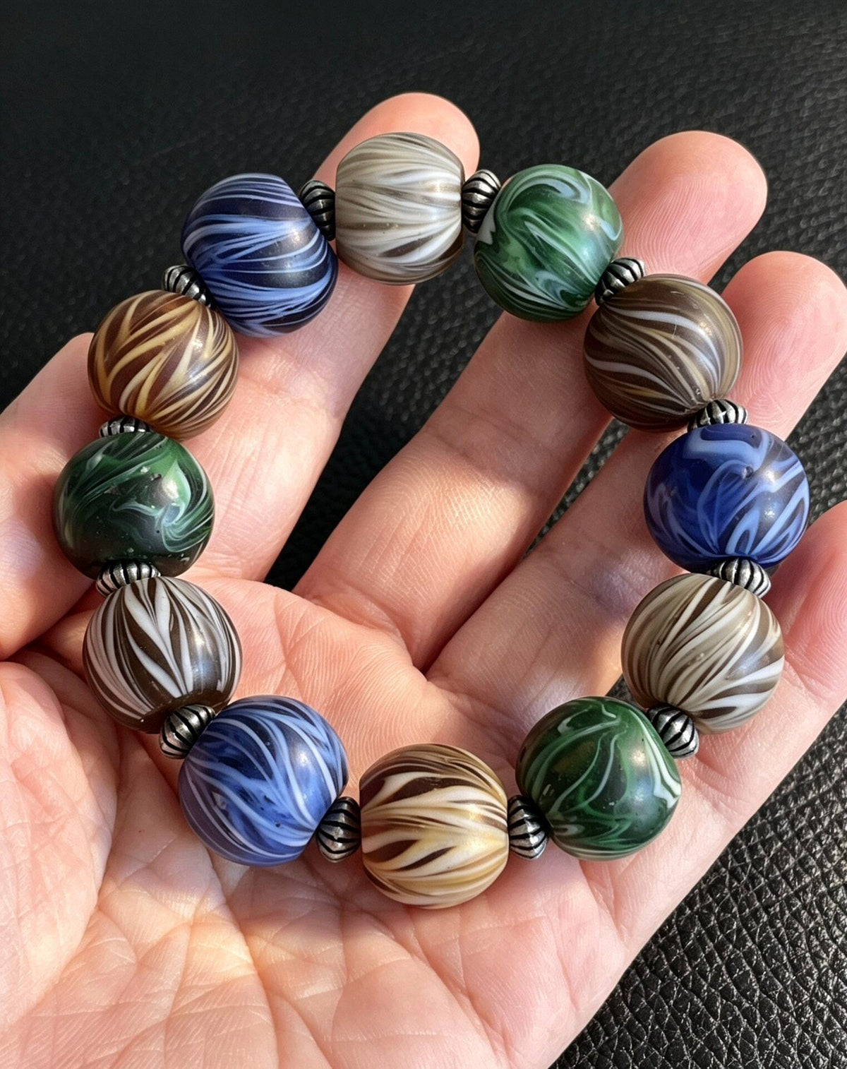 Multicolored Glass Bead Bracelet with Metal Spacers