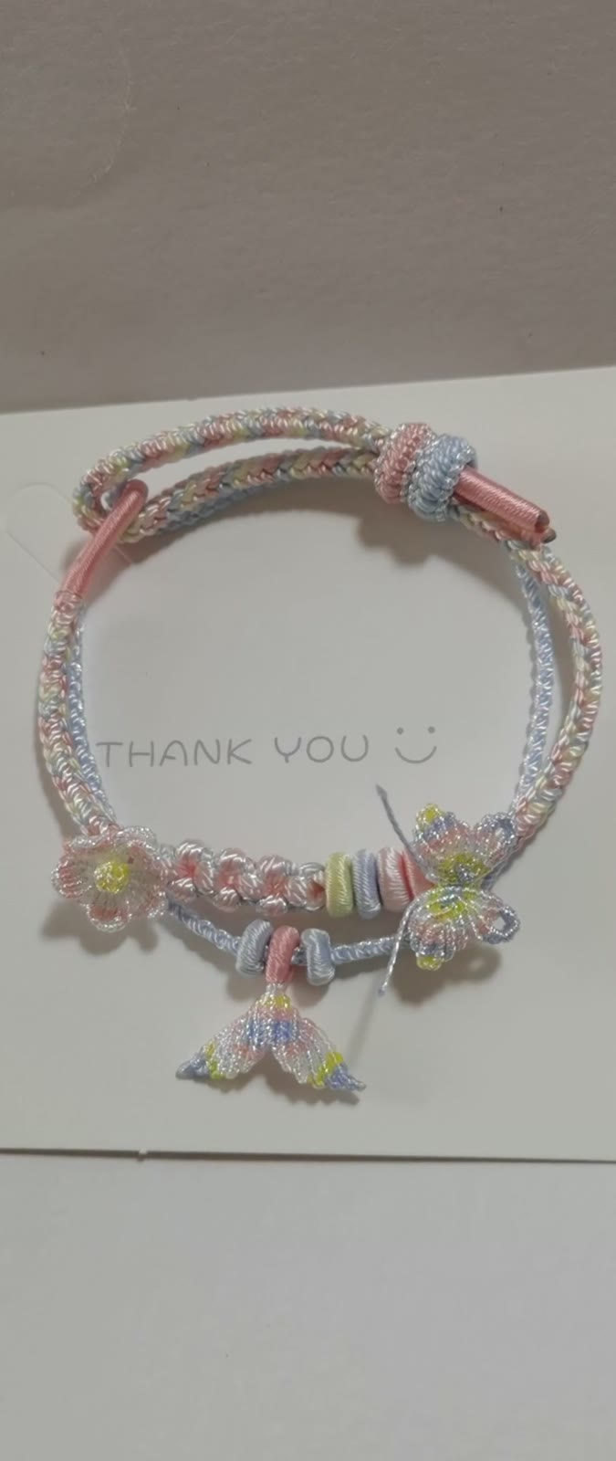 ハンドメイド 編み込みブレスレット ブルー ピンク グラデーション