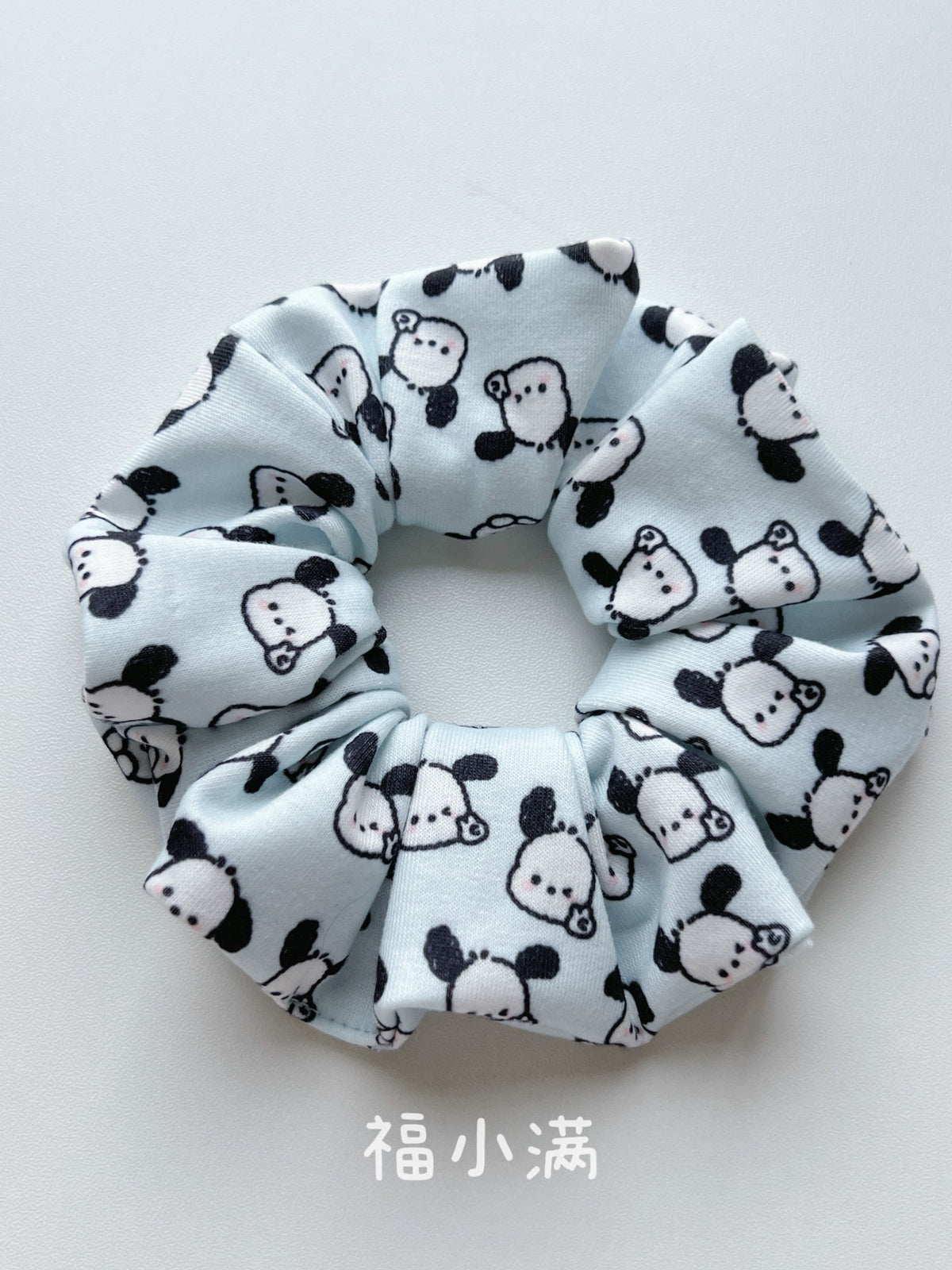 Knitted Cartoon Dog Scrunchie Light Blue