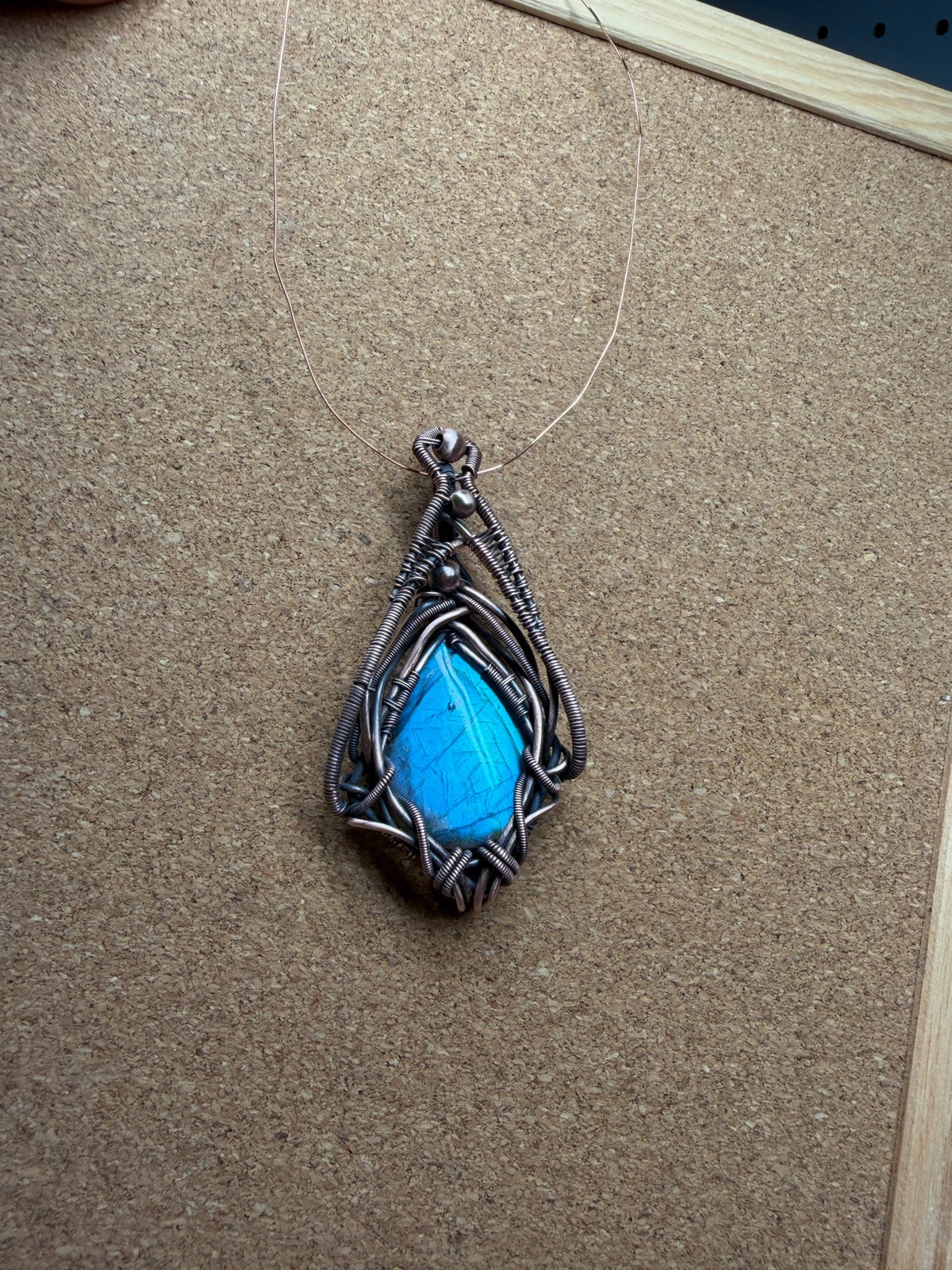 Blue Labradorite Copper Wire Pendant