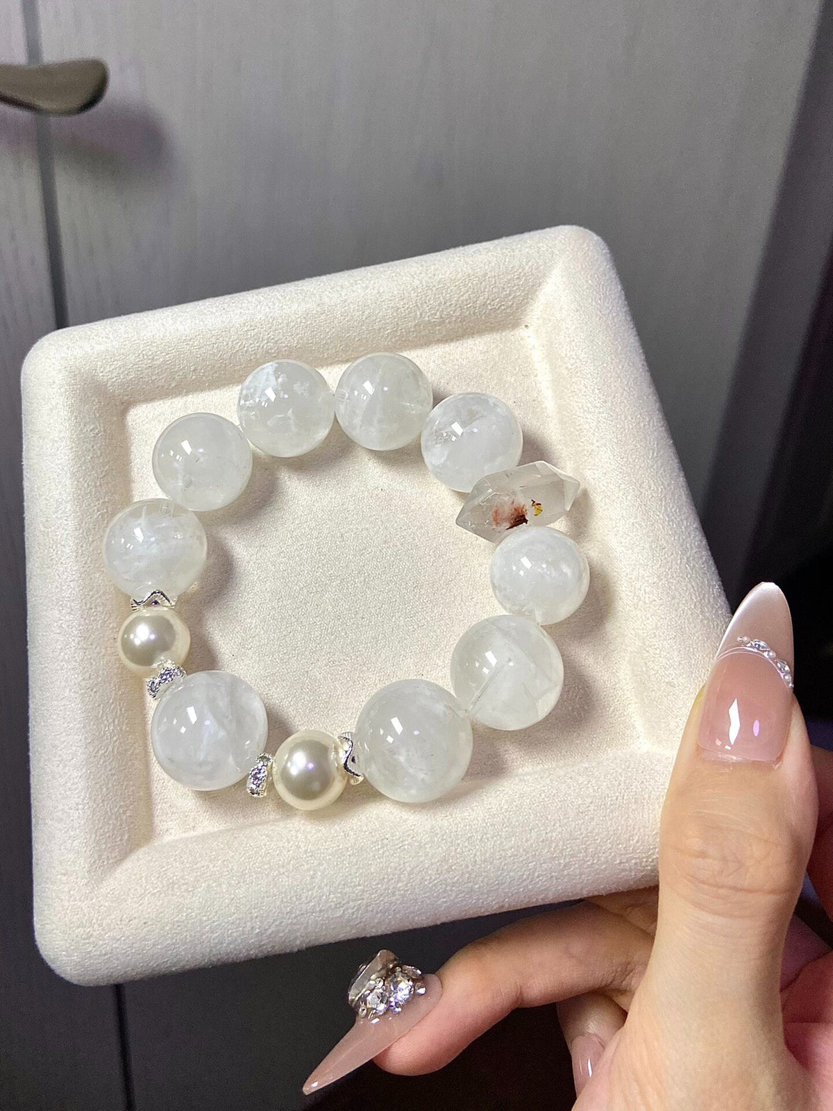 Snowflake Phantom Quartz Crystal Beaded Bracelet