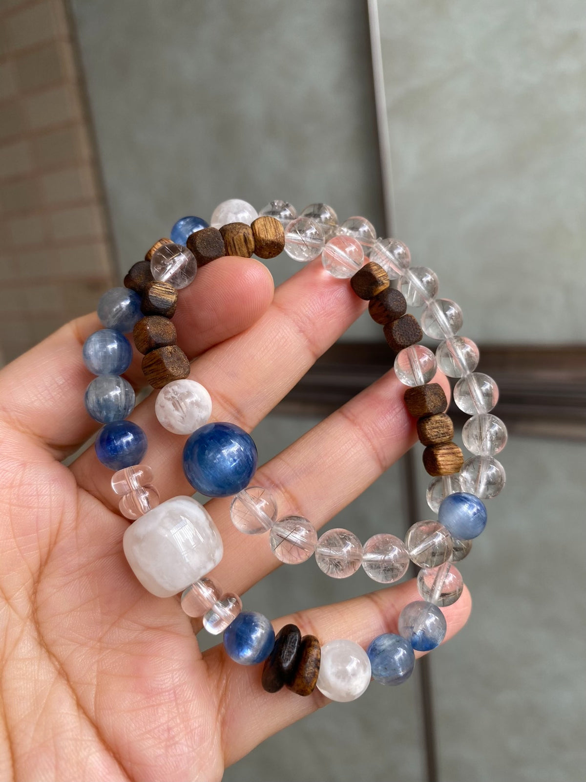 Kyanite Silver Rutilated Quartz Agarwood Bracelet