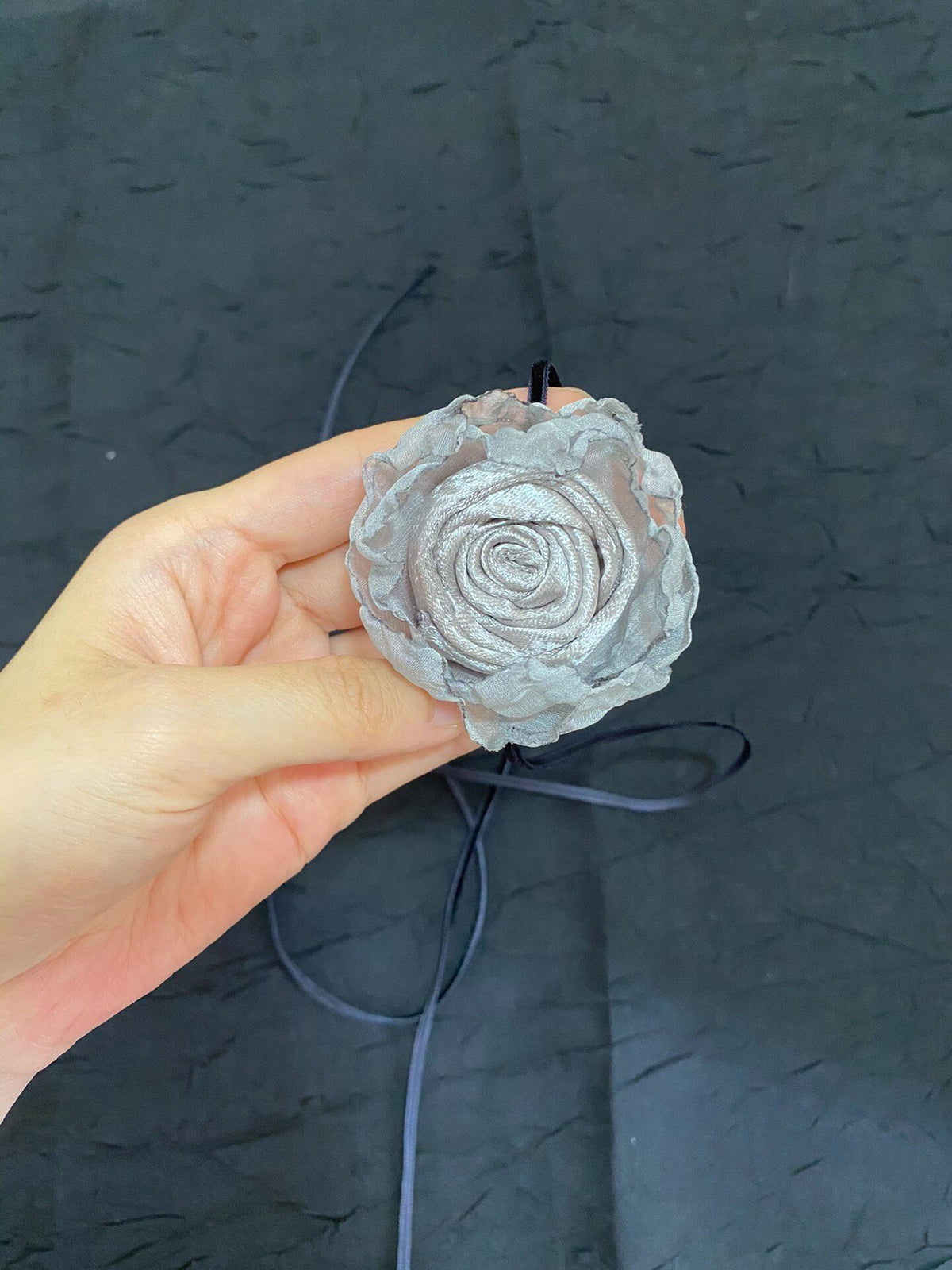 Handmade Gray Rose Flower Choker