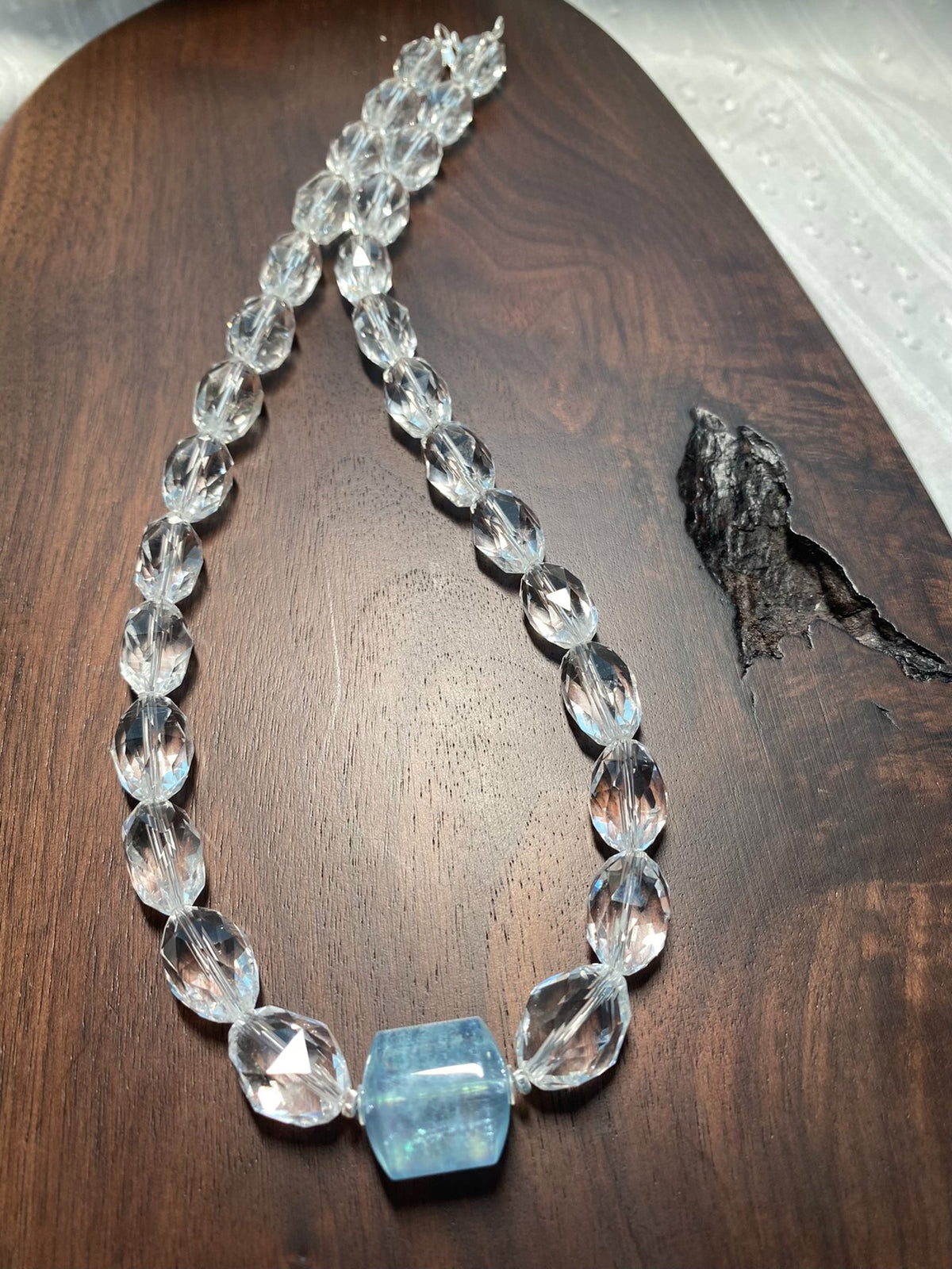 Aquamarine White Quartz Beaded Necklace
