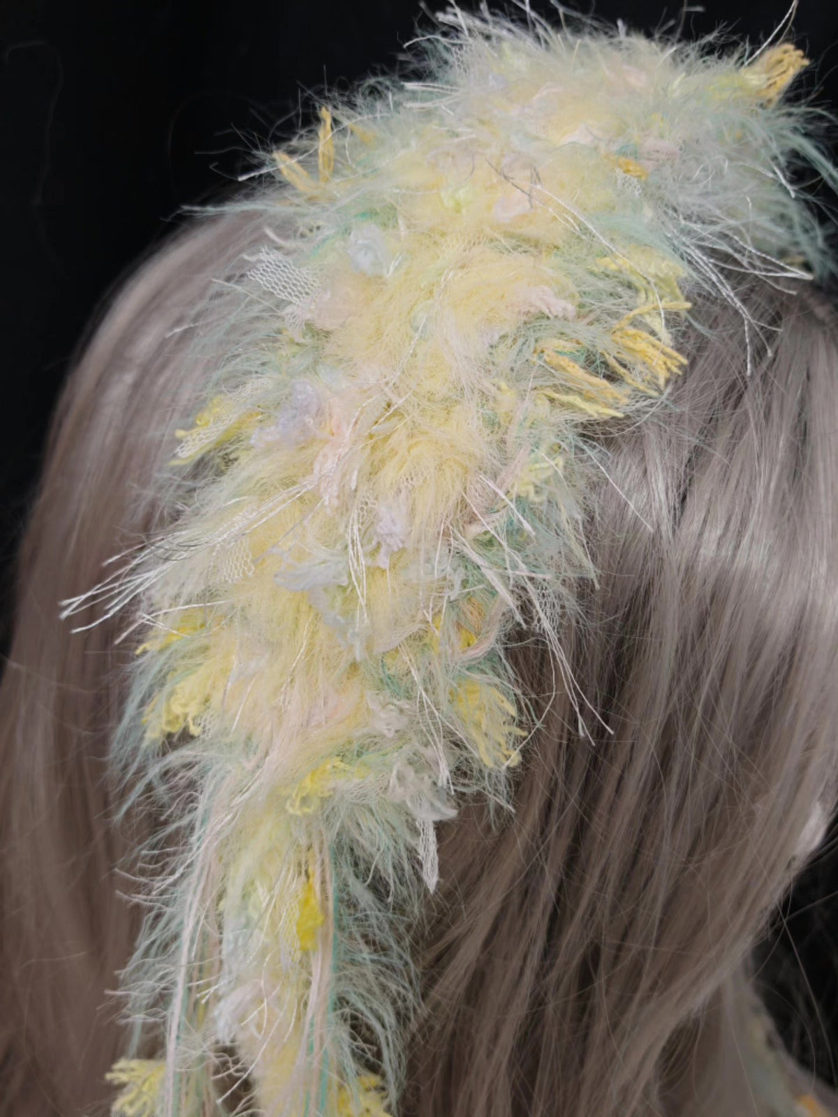 Fuzzy Tassel Headband Pastel Yellow Green