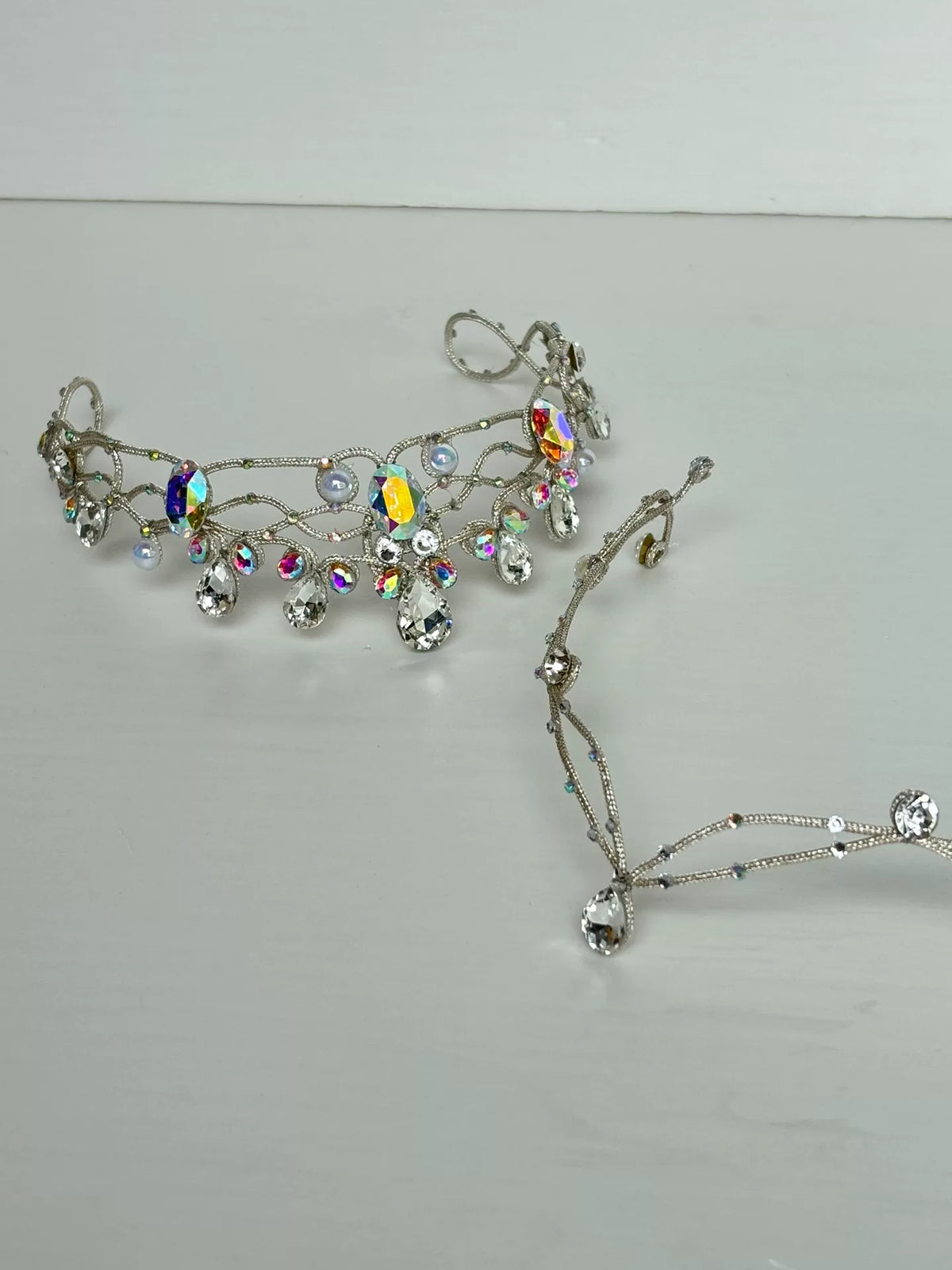 Silver Crystal Ballet Tiara With Brow Chain